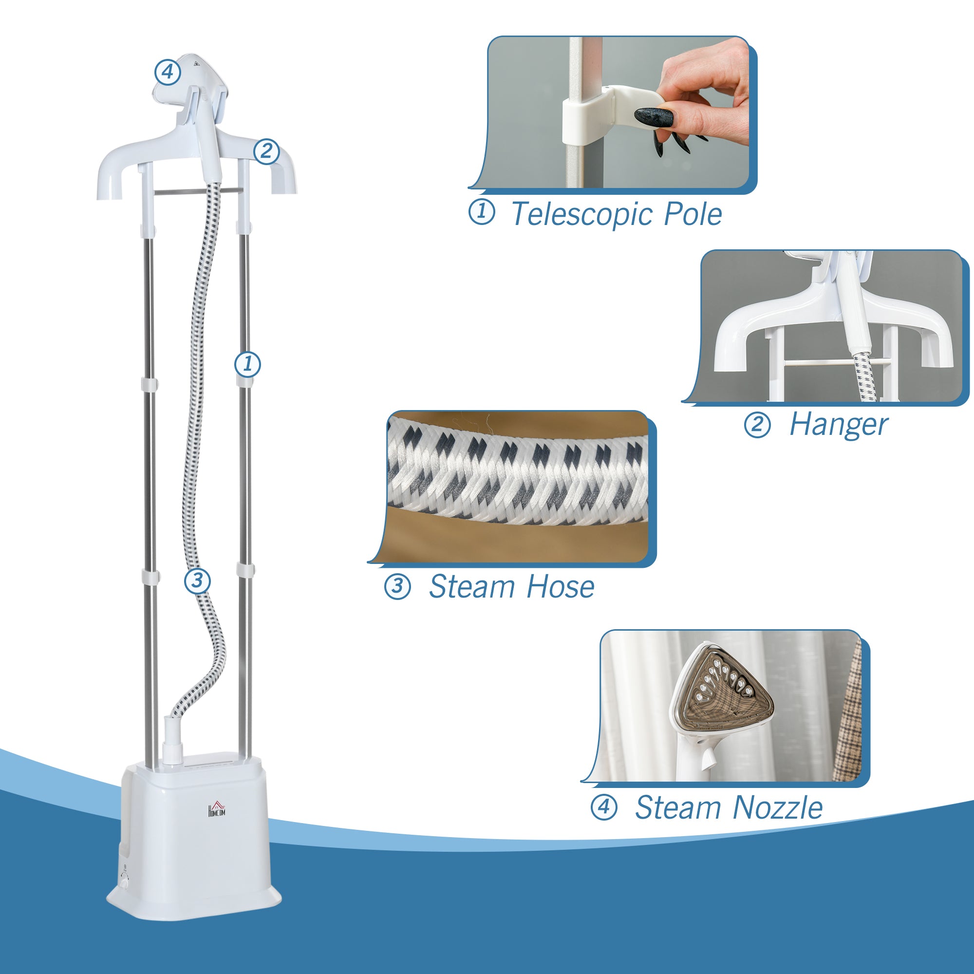 Kozy Upright Garment Clothes Steamer with 6 Steam Setting, 45s Fast Heat-up, 1.7L Water Tank and 35g/min steam flow, Wrinkle and Odour Remover Suitable for all Fabrics, 1960W, White