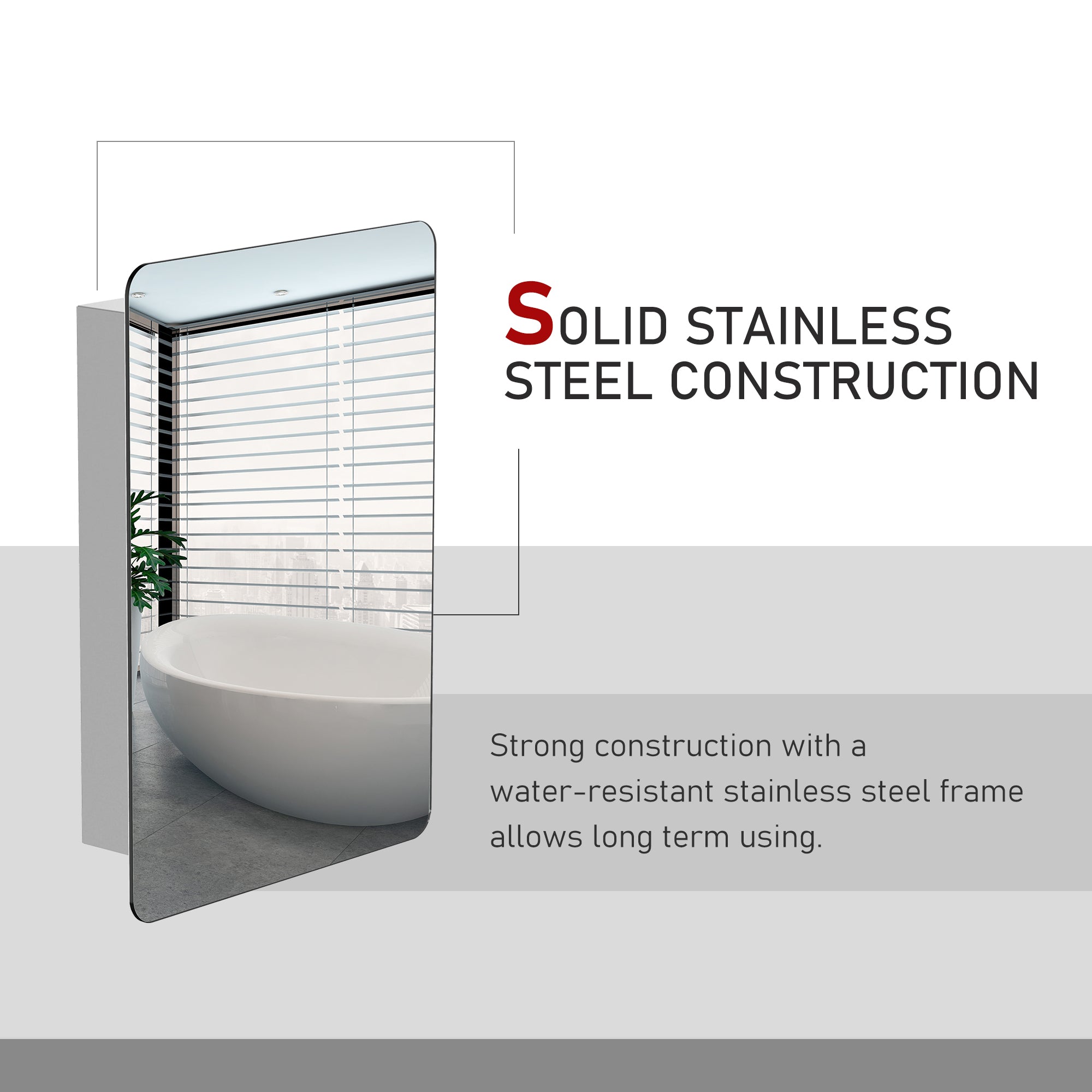 Kozy Bathroom Storage Cabinet w/Sliding Mirror Door, Wall Mounted Bathroom Cabinet with 3 Shelves, Stainless Steel Frame, 46W x 66H cm