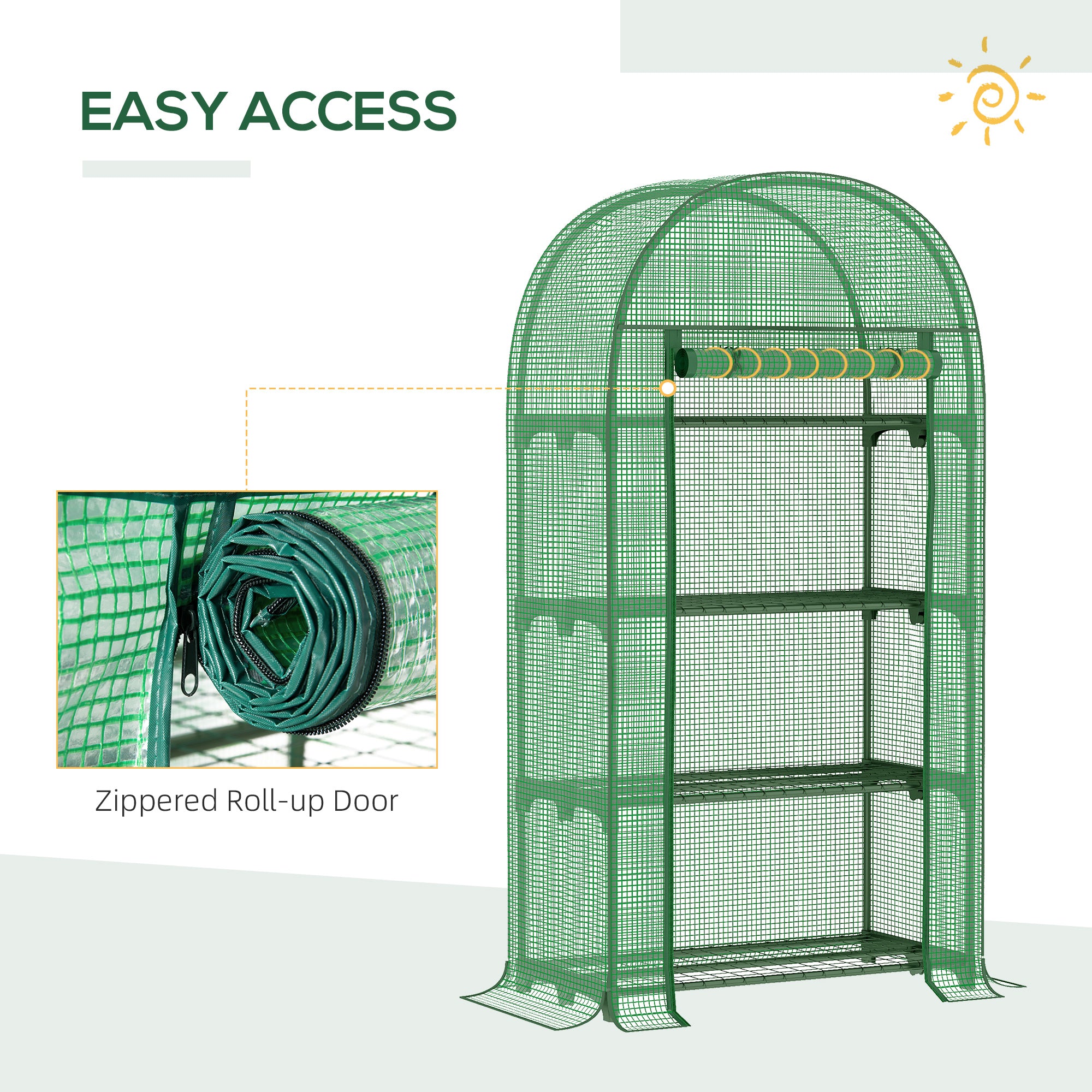 Kozy 4 Tier Mini Greenhouse for Outdoor, Portable Gardening Plant Green House with Storage Shelf, Roll-Up Zipped Door, Metal Frame and PE Cover, 80 x 49 x 160cm, Green