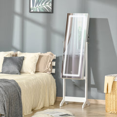 Kozy Jewellery Cabinet with LED Light, Lockable Jewellery Organiser with Full-Length Mirror for Bedroom Dressing Room, White