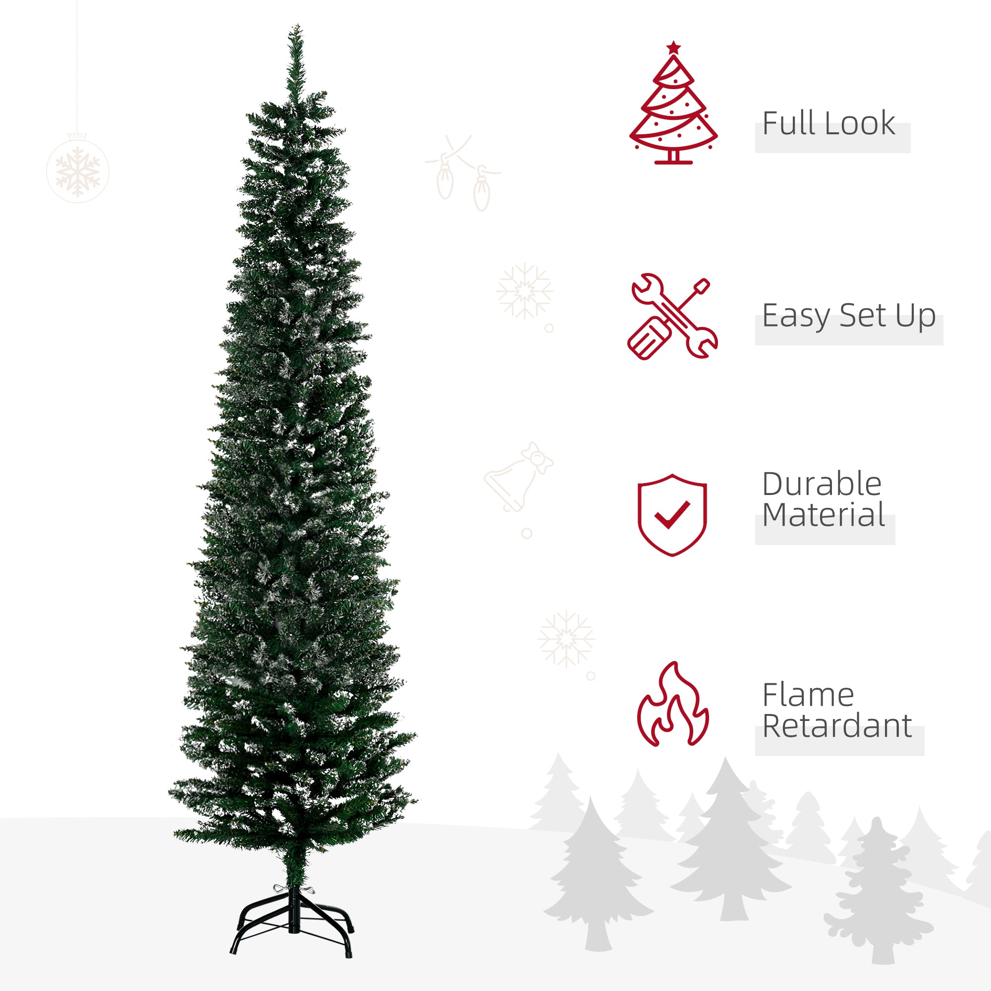 Kozy 6FT Artificial Snow Dipped Christmas Tree Xmas Pencil Tree Holiday Home Indoor Decoration with Foldable Black Stand, Green