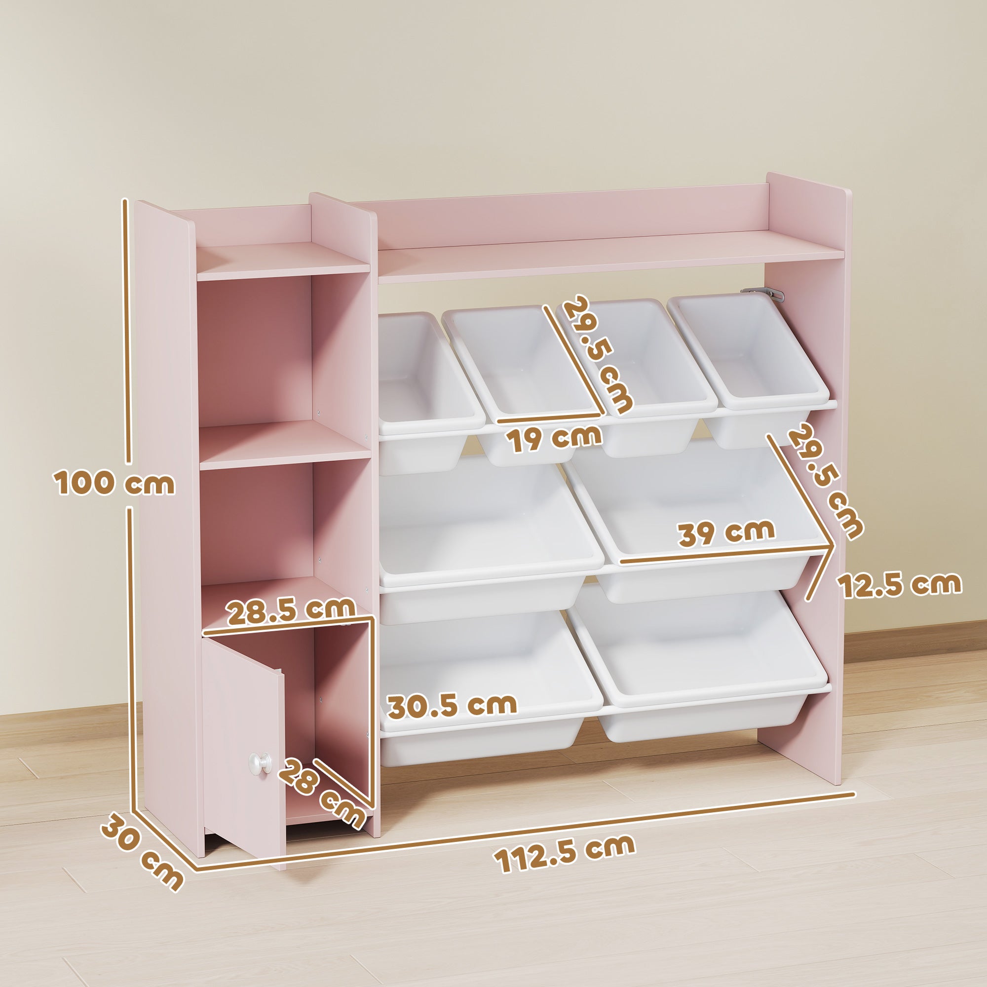 Kozy Toy Storage Unit with 8 Removable Bins, Storage Shelves, Cabinet, Pink