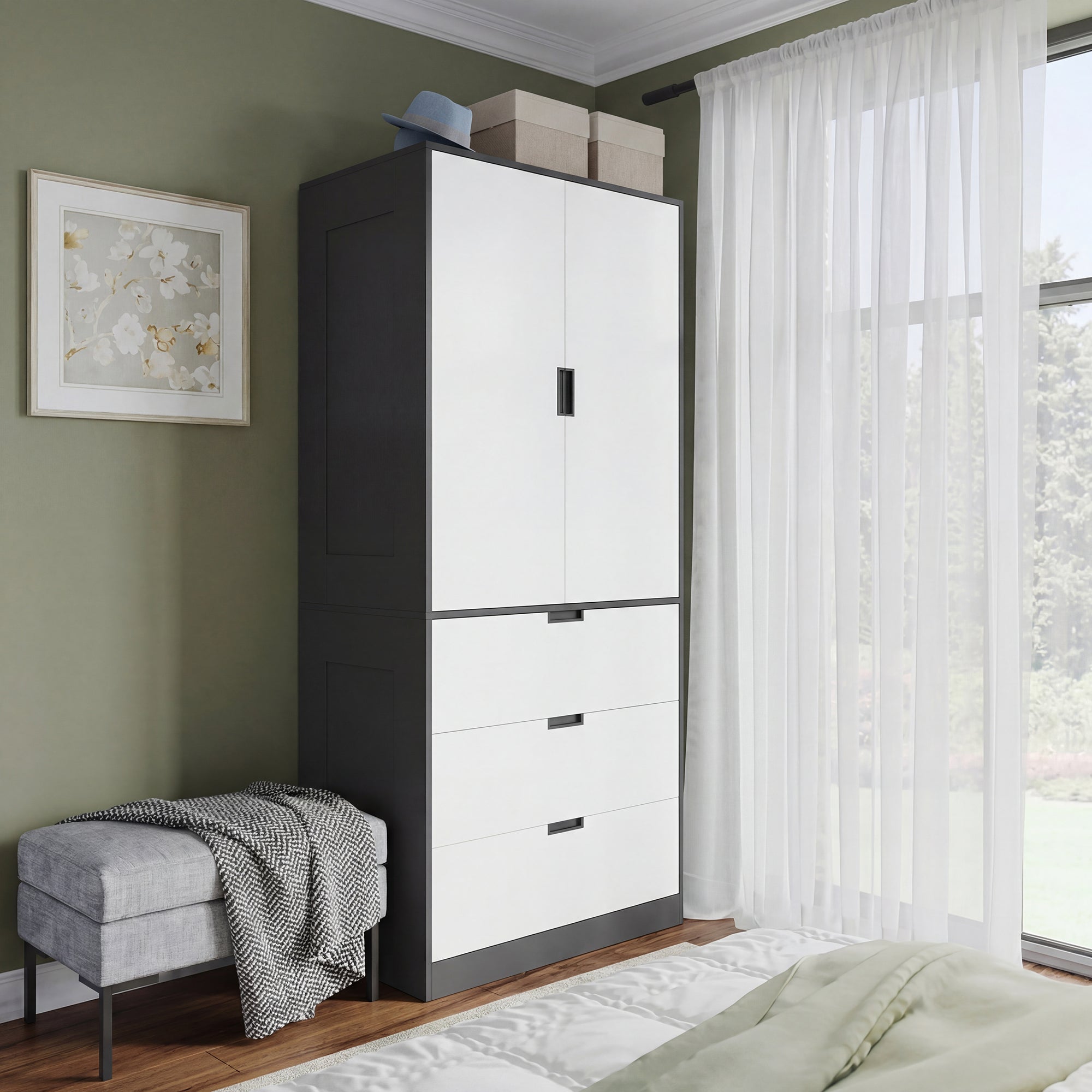 Two Door, Two Drawer Wardrobe - White/Brown