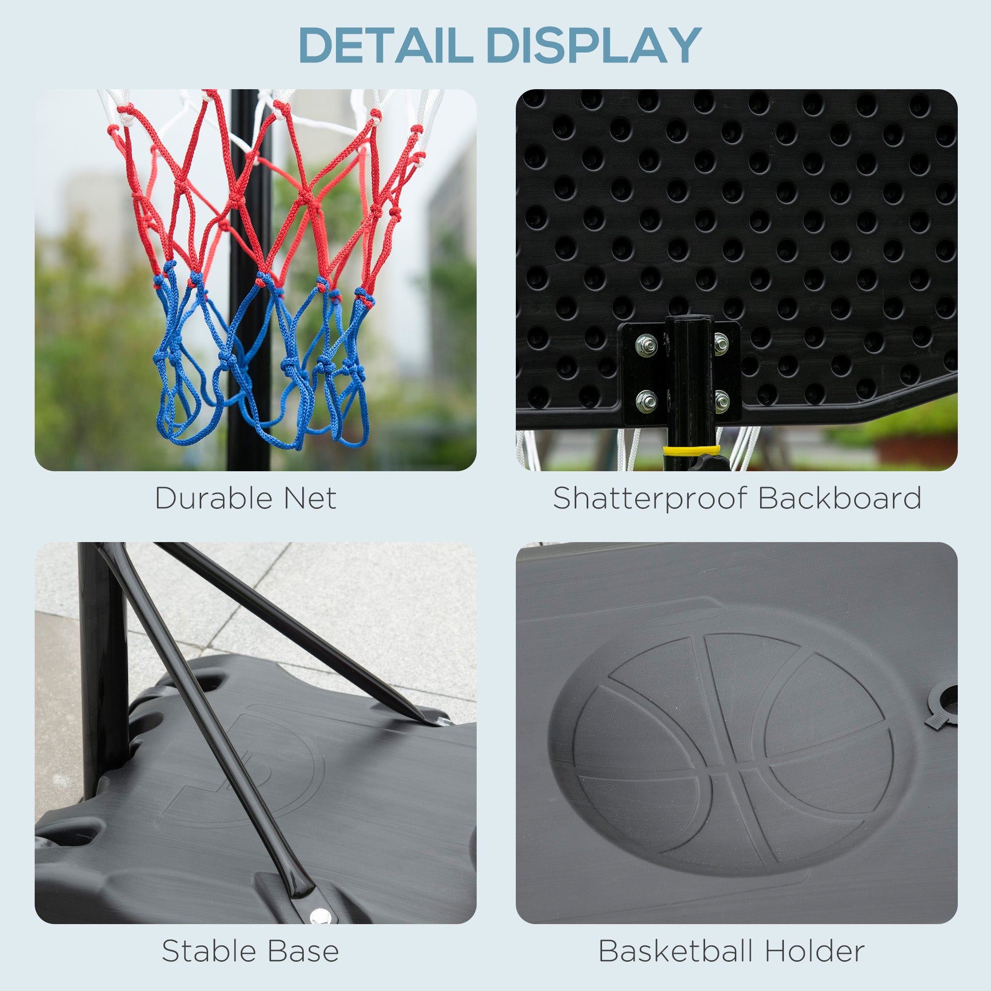 Kozy Adjustable Basketball Hoop and Stand, with Wheels and Weight Base Black