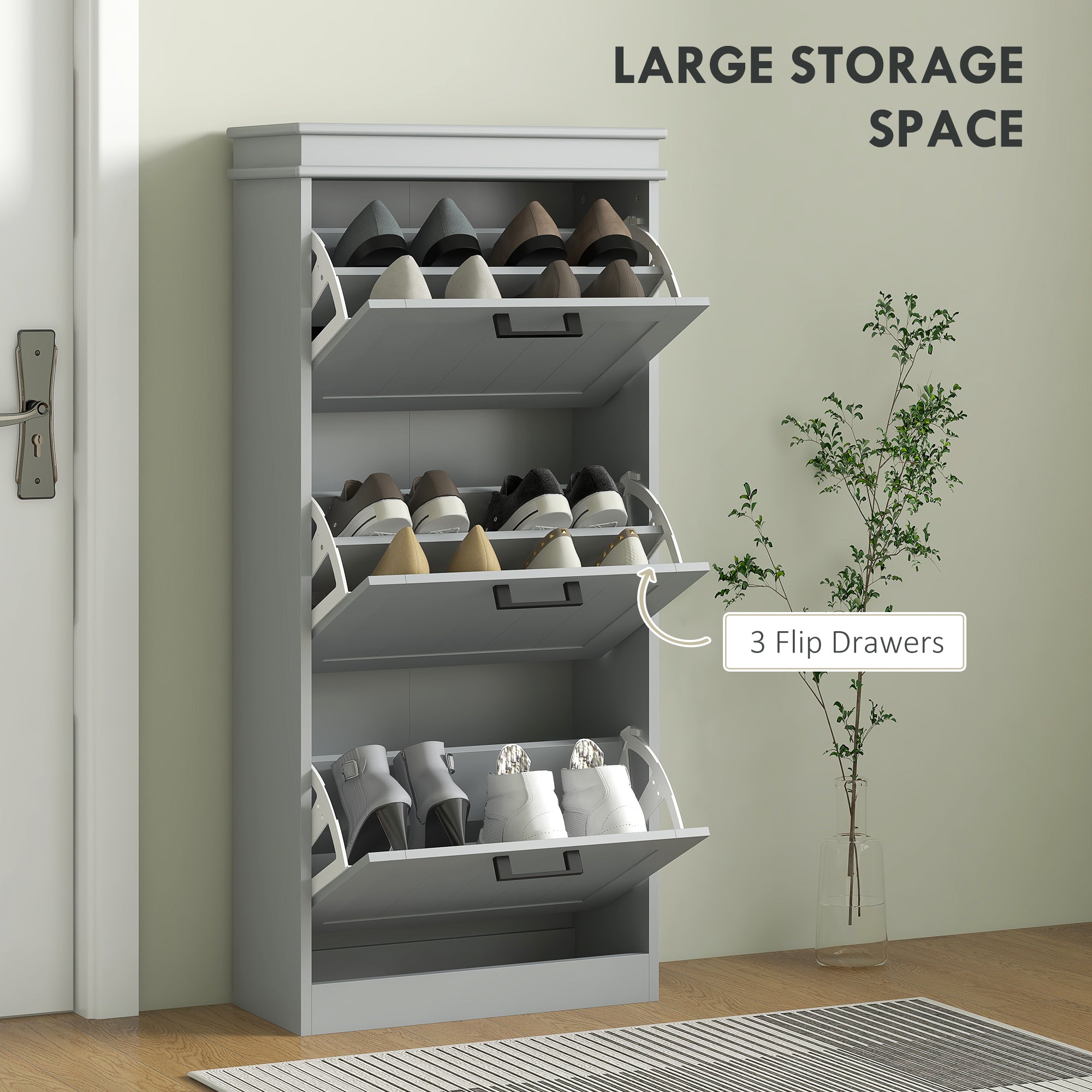 Kozy Three-Drawer Minimalistic Shoe Cabinet - Grey