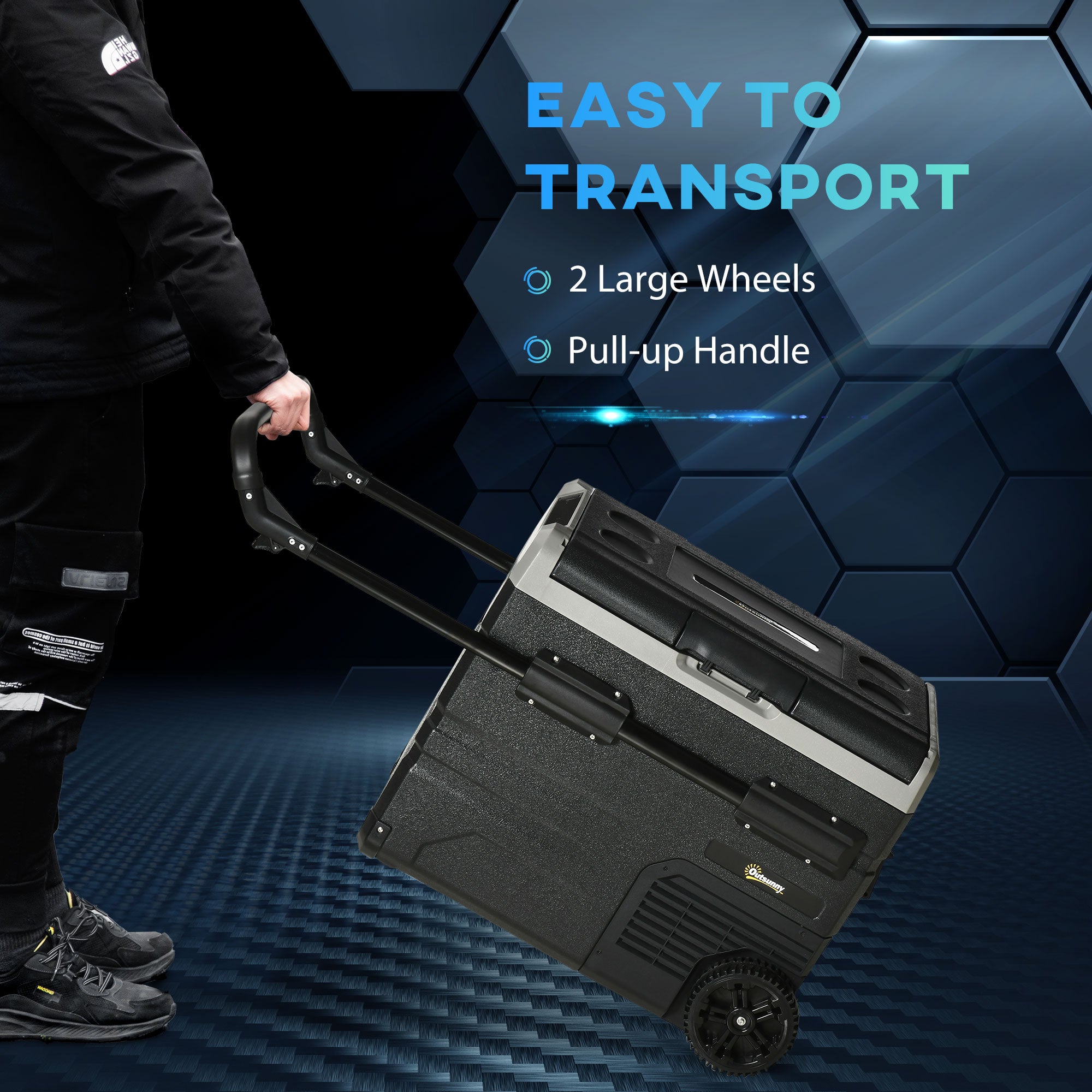 Kozy 50L Car Refrigerator, Portable Compressor Cooler Box, Fridge Freezer w/ Inner LED Light, Foldable Handles, Cup Holders, 12/24V DC and 110-240V AC for Campervan RV Boat Travel Down to -20℃