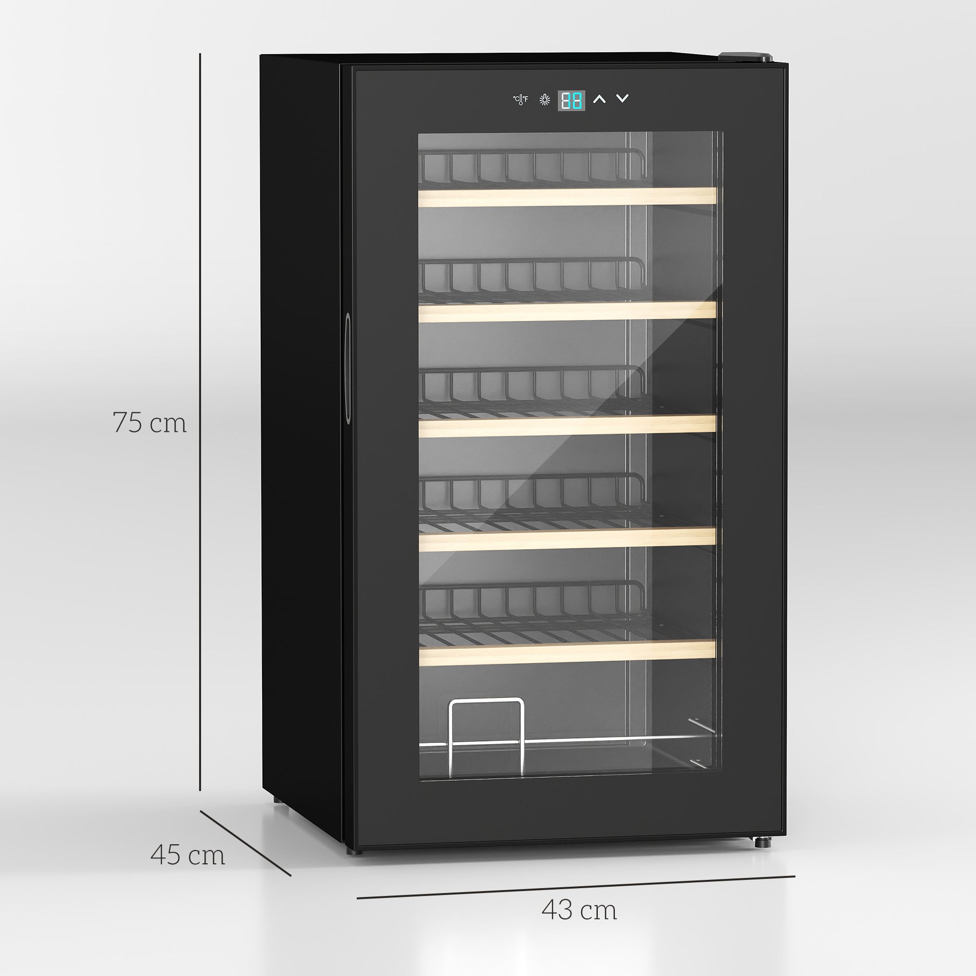 Kozy 24 Bottle Wine Fridge, 65 Litre Capacity, 43cm Freestanding Wine Cooler Fridge with Glass Door, LED Light, Digital Touch Screen, Temperature Control, Black