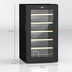 Kozy 24 Bottle Wine Fridge, 65 Litre Capacity, 43cm Freestanding Wine Cooler Fridge with Glass Door, LED Light, Digital Touch Screen, Temperature Control, Black