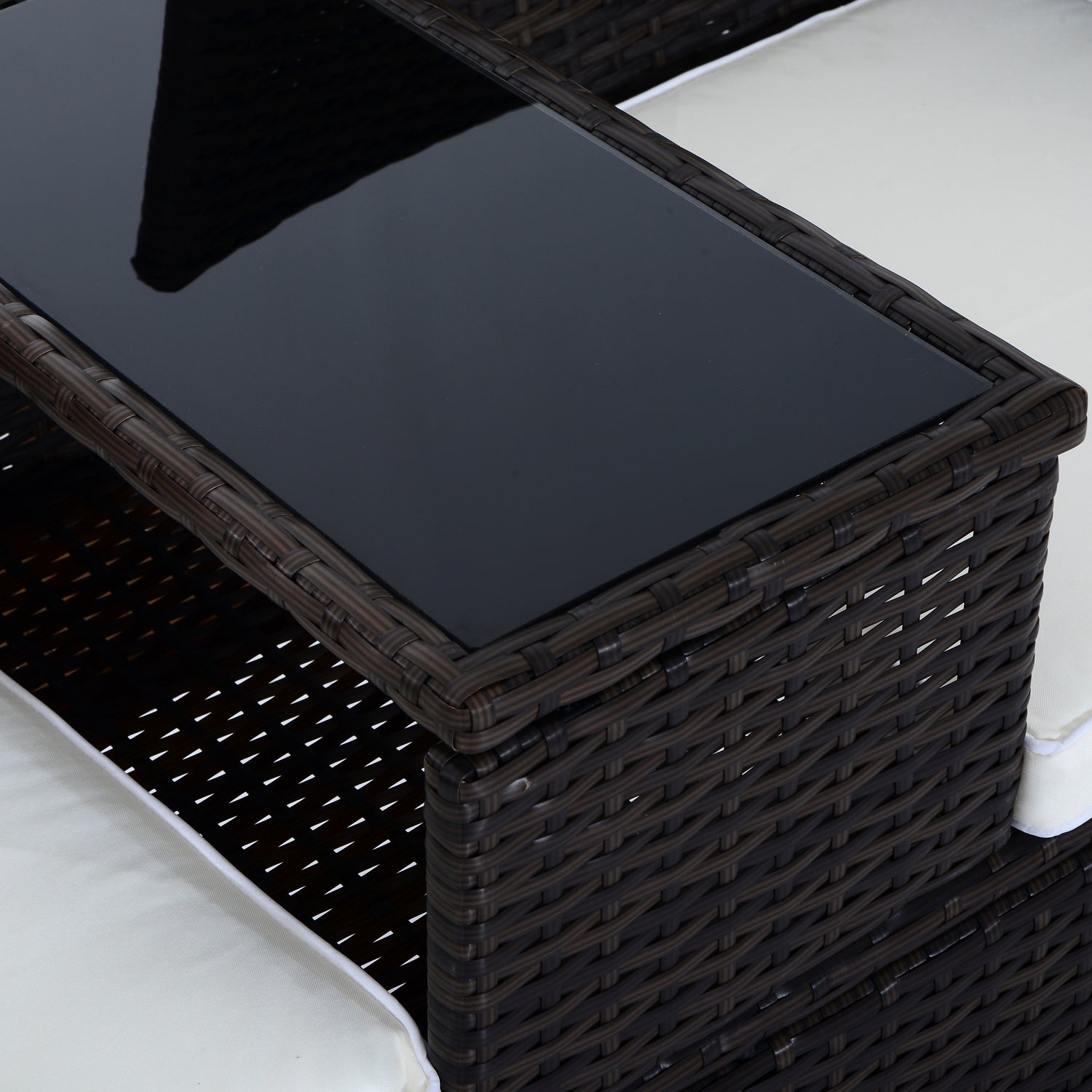 Kozy 2-Seater Rattan Chair Furniture Set W/ Middle Tea Table-Brown