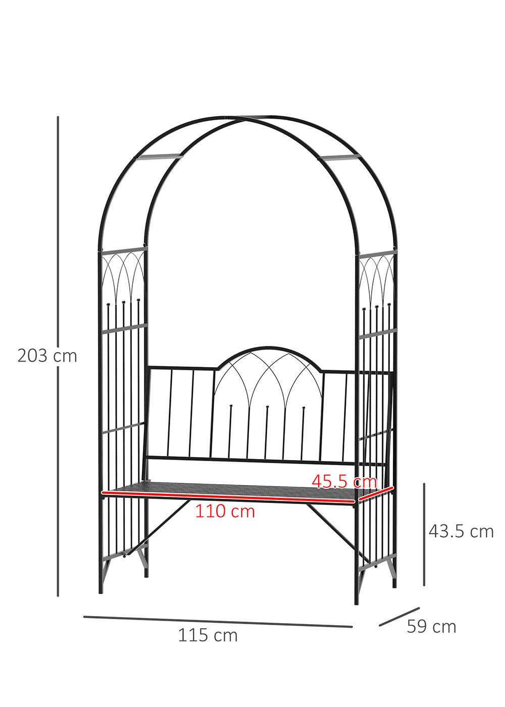 Outsunny Garden Metal Arch Bench Outdoor Patio Rose Trellis Arbour Pergola for Climbing Plant Antique Style 2