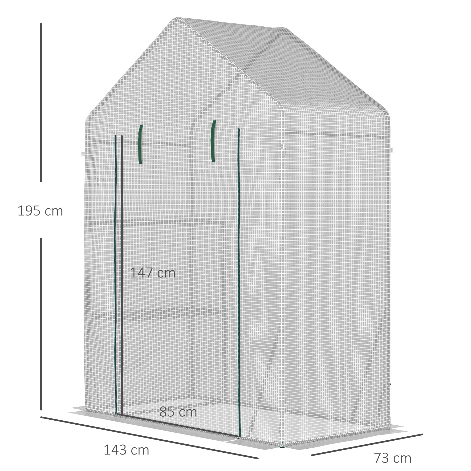 Kozy Walk In Greenhouse with 2 Tier Shelf, Portable Gardening Plant Grow House Tomato Greenhouse with Roll up Zip Panel Door, Reinforced PE Cover, 143 x 73 x 195cm, Green