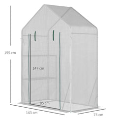 Kozy Walk In Greenhouse with 2 Tier Shelf, Portable Gardening Plant Grow House Tomato Greenhouse with Roll up Zip Panel Door, Reinforced PE Cover, 143 x 73 x 195cm, Green