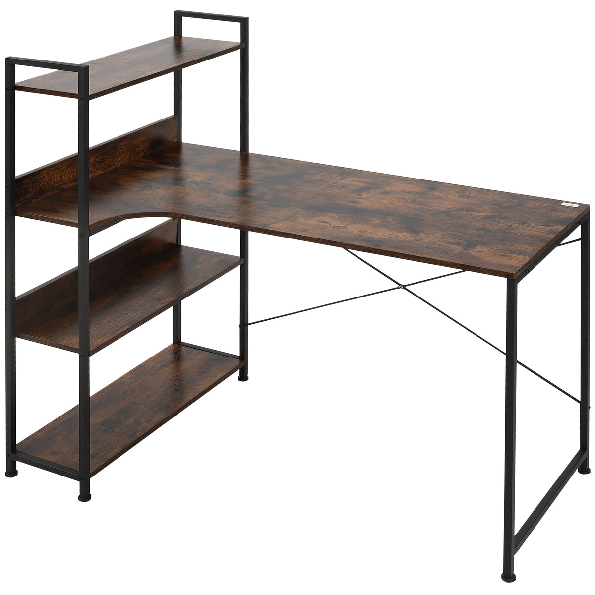 Kozy Office Desk with Storage Shelves, 120 CM Computer Desk, Industrial Study Table with Metal Frame for Home Office Small Space, Rustic Brown