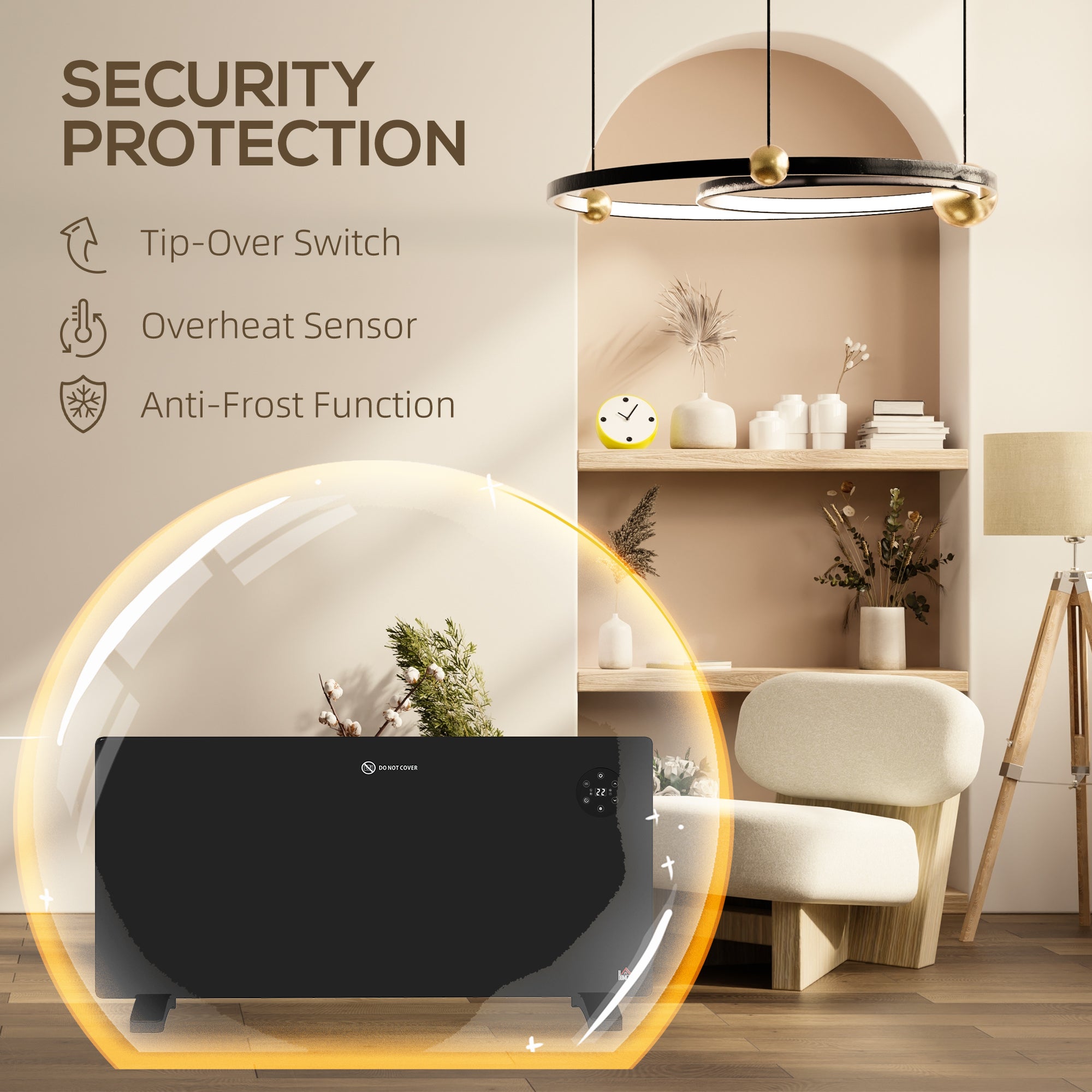 Kozy - 2000W Electric Convector Heater, Freestanding or Wall Mounted, Space Heater with Adjustable Thermostat, Timer, Black
