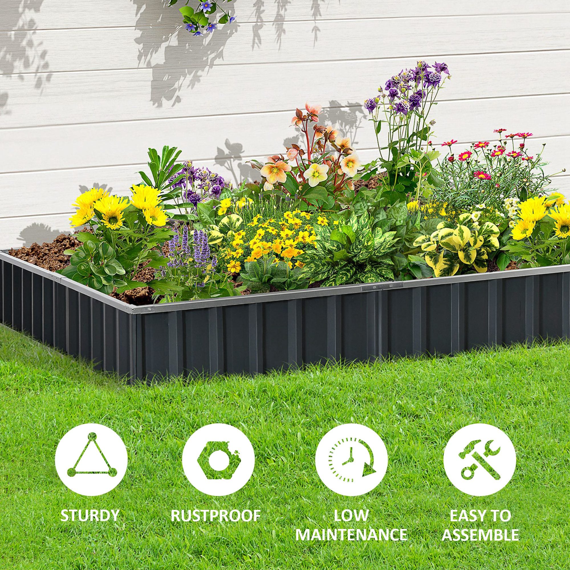 Kozy 645L Metal Raised Garden Bed, DIY Large Steel Planter Box, No Bottom w/ A Pairs of Glove for Backyard, Patio to Grow Vegetables, Herbs, and Flowers, 258cmx90cm