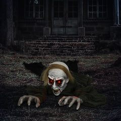 Kozy - 167 cm Outdoor Halloween Decoration Crawling Zombie, Animated Prop Decor with Sound Activated, Light Up Eyes