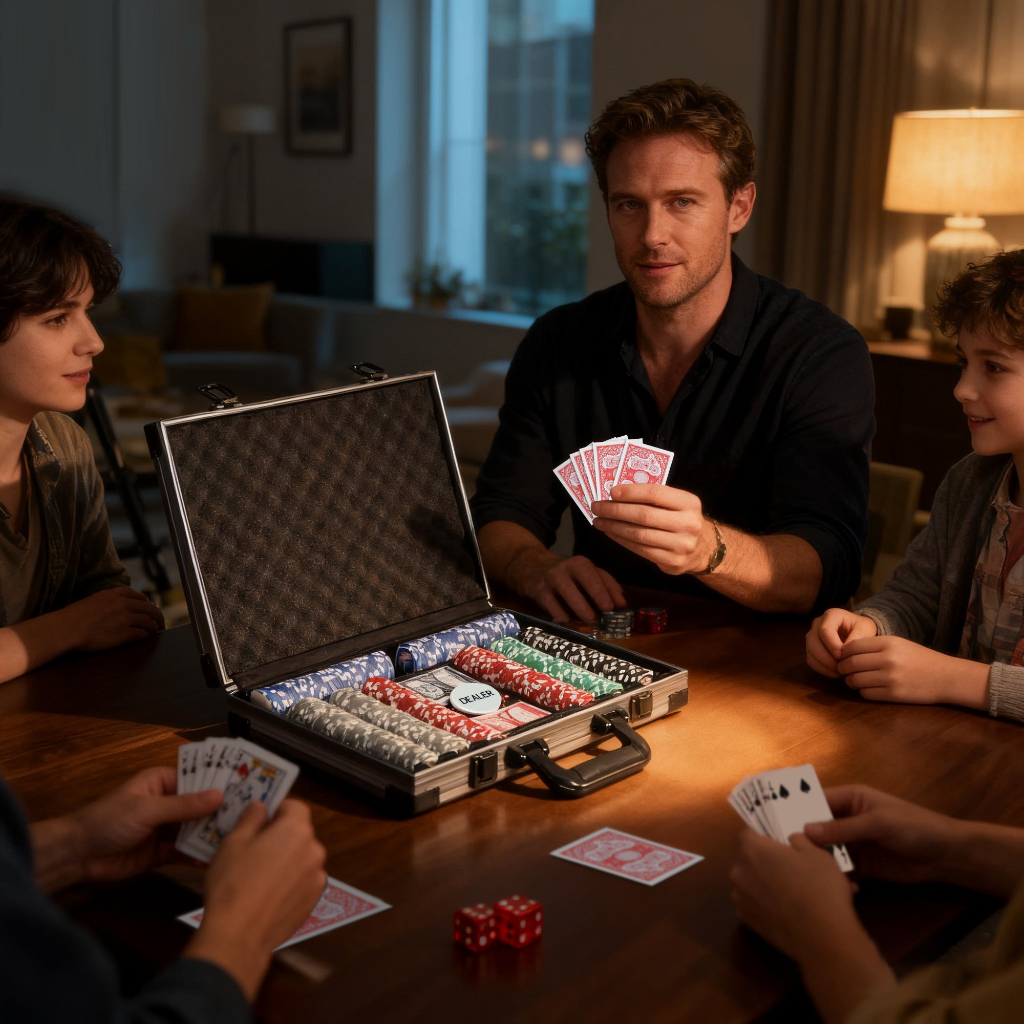 Kozy 400-Piece Poker Chips Set with Lightweight ABS Case, Casino Texas Holdem Poker Set with Mat, 11.5g Numbered Poker Chips, Two Decks of Cards, Dealer, Five Dices, Grey