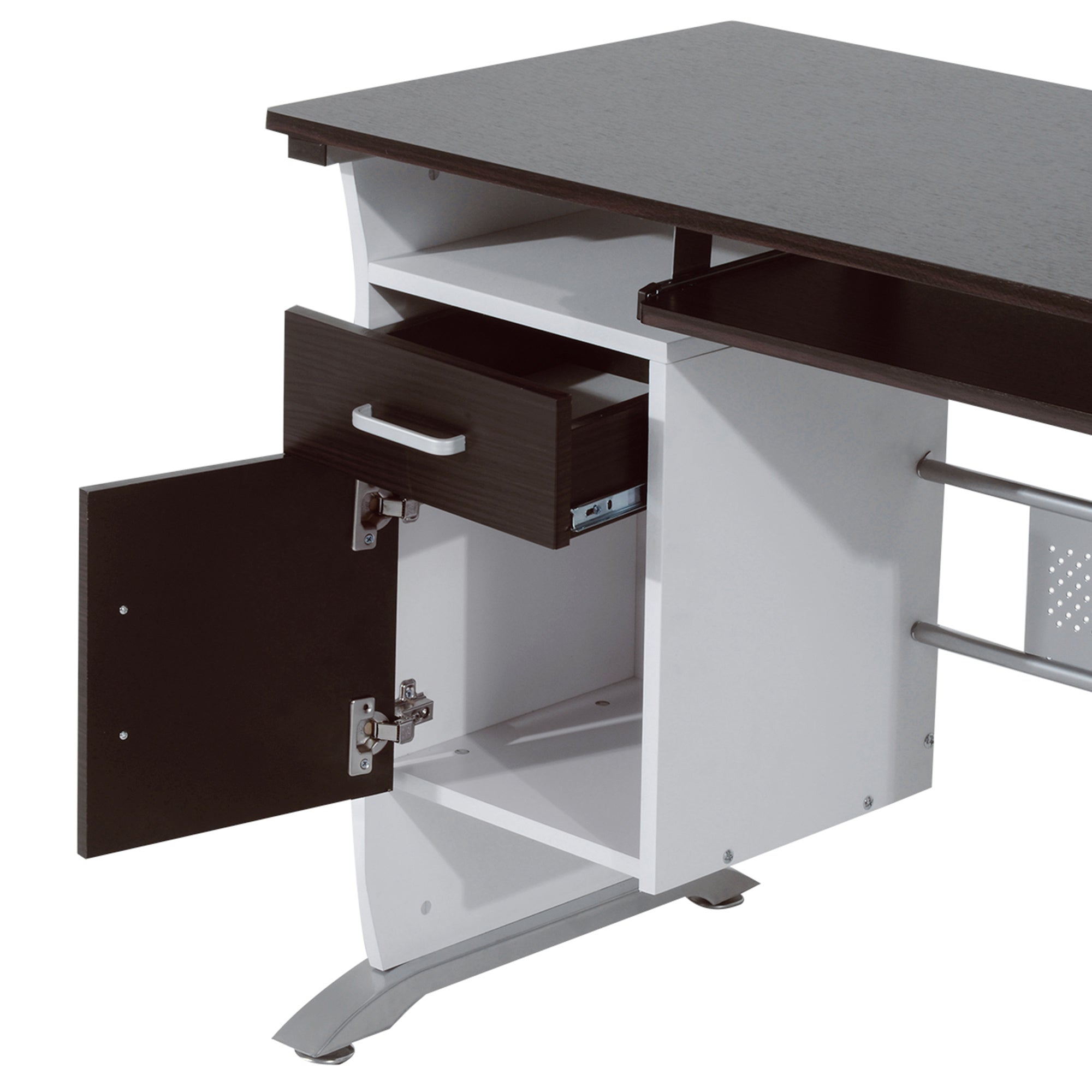 Kozy Computer Desk with Sliding Keyboard Tray, Storage Drawers and Host Box Shelf, Home Office Desk, Study Workstation, 100 x 52 x 75cm, Black Walnut