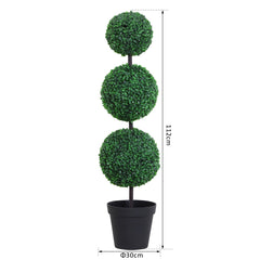 Outsunny Set of 2 Artificial Boxwood Ball Topiary Trees Potted Decorative Plant Outdoor and Indoor Décor (112cm)