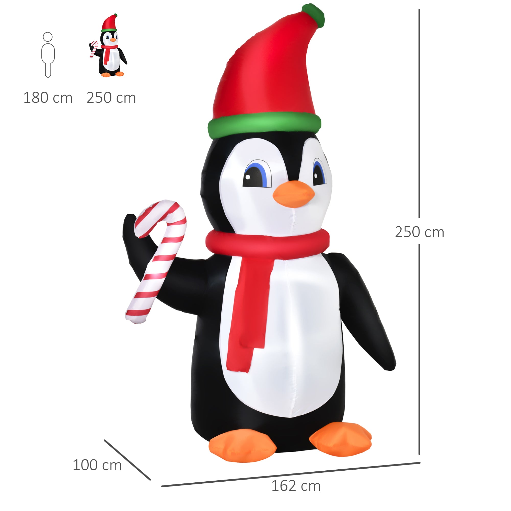 Kozy 8ft Inflatable Christmas Penguin Holding Candy Cane Blow Up Outdoor Decoration with LED Lights for Holiday