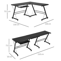 HOMCOM L Shape Office Gaming Desk, Straight Corner Table, Computer Work Station, Laminated, Sturdy, with Keyboard Tray, Black