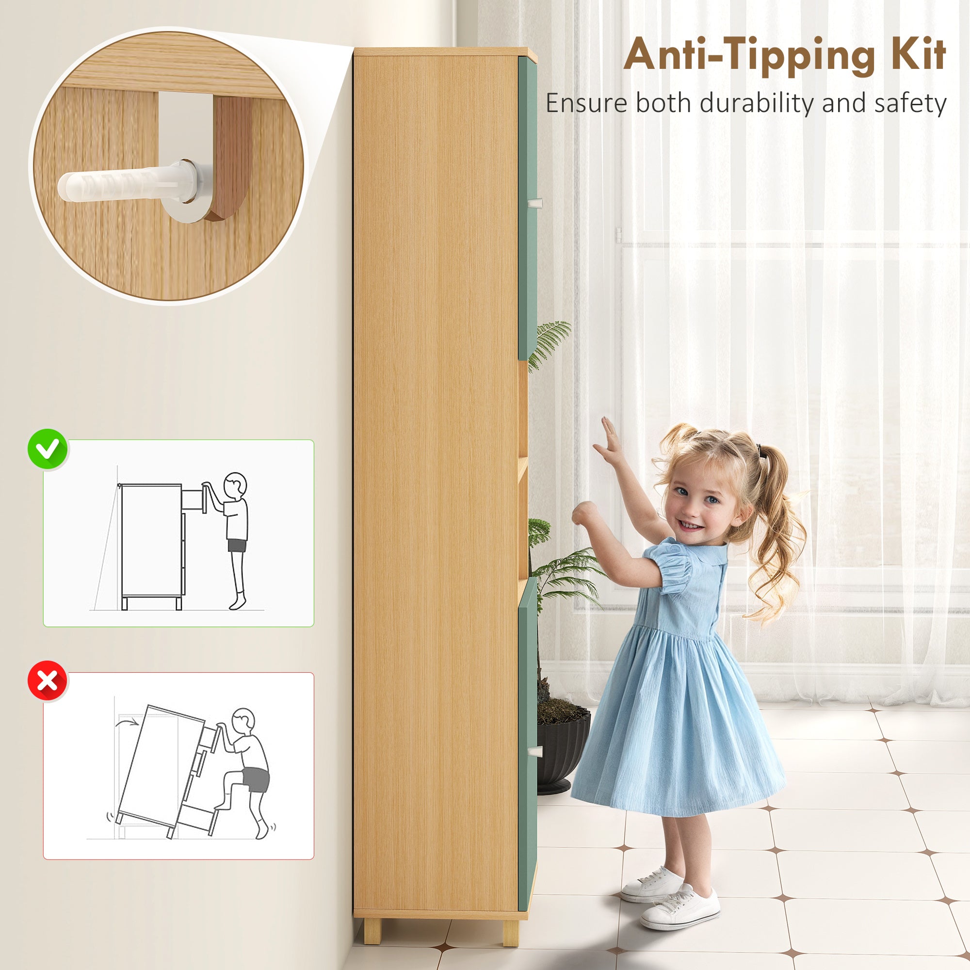 Kozy Bathroom Cabinet with Adjustable Shelves and Open Shelves - Green