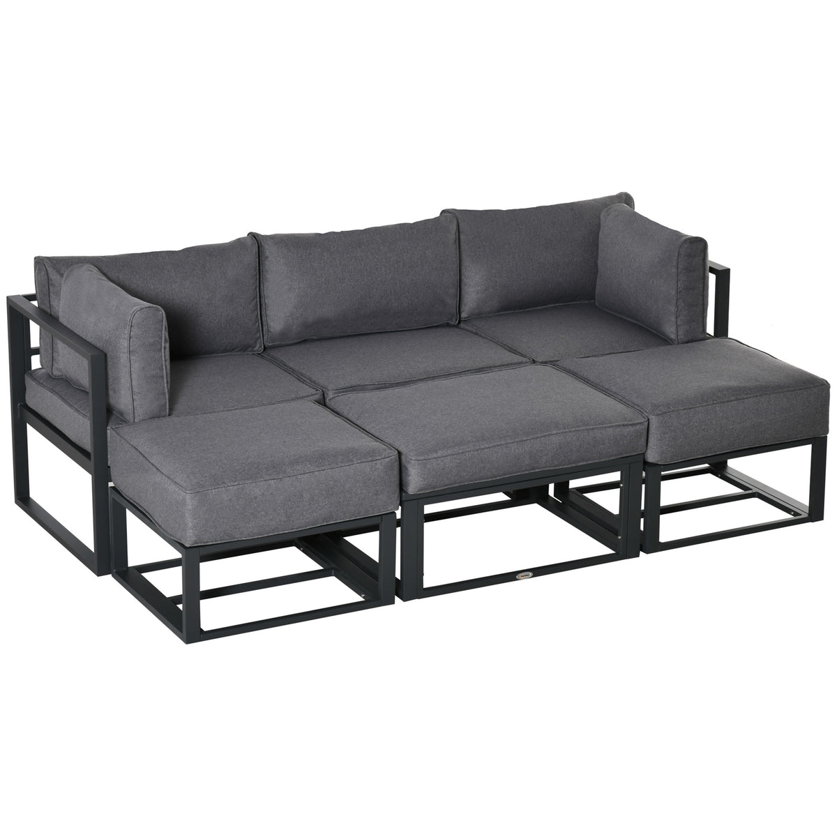 Kozy Garden Daybed, 6 Piece Outdoor Sectional Sofa Set, Aluminum Patio Conversation Furniture Set with Coffee Table, Footstool and Cushions, Grey