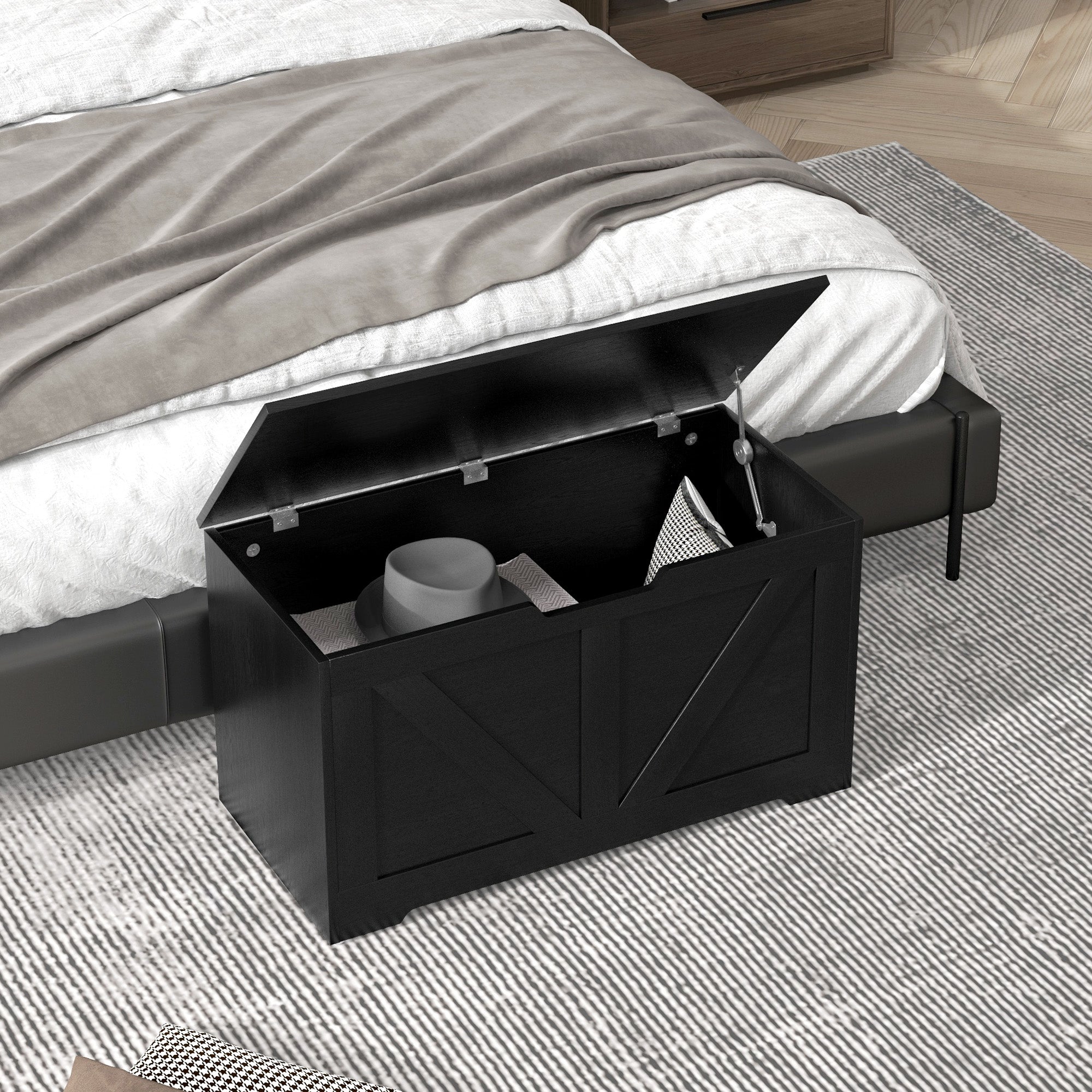 Kozy - 100L Home Storage Box, with Safety Hinges - Black Wood-Effect