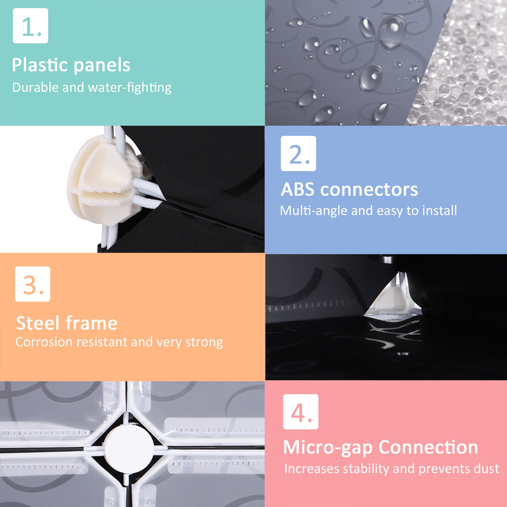 Kozy 16 Cube Shoe Rack, 2 x 8 Tier Shoe Storage Cabinet, Modular Plastic Shelves for Bedroom, Living Room and Entryway, Space Saving Footwear Organizer, 32 Pairs, White and Black