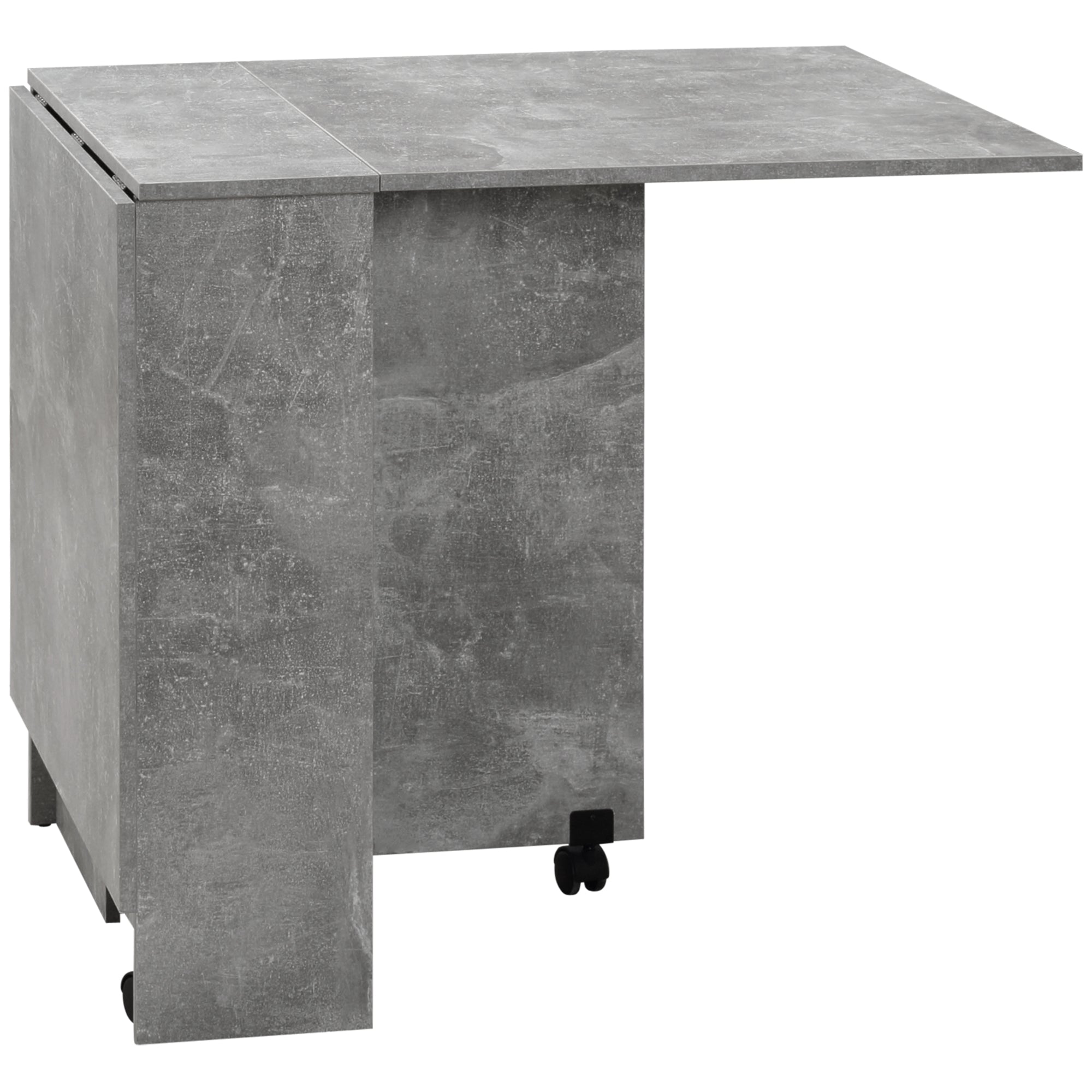 Kozy Folding Dining Table, Drop Leaf Table with 2-Tier Shelves, Rolling Casters, for Small Spaces, Kitchen, Cement Grey