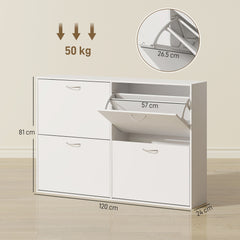 Kozy Wooden Modern Design 4 Drawer Shoes Cabinet Pull Down Shelf Storage Organiser - White