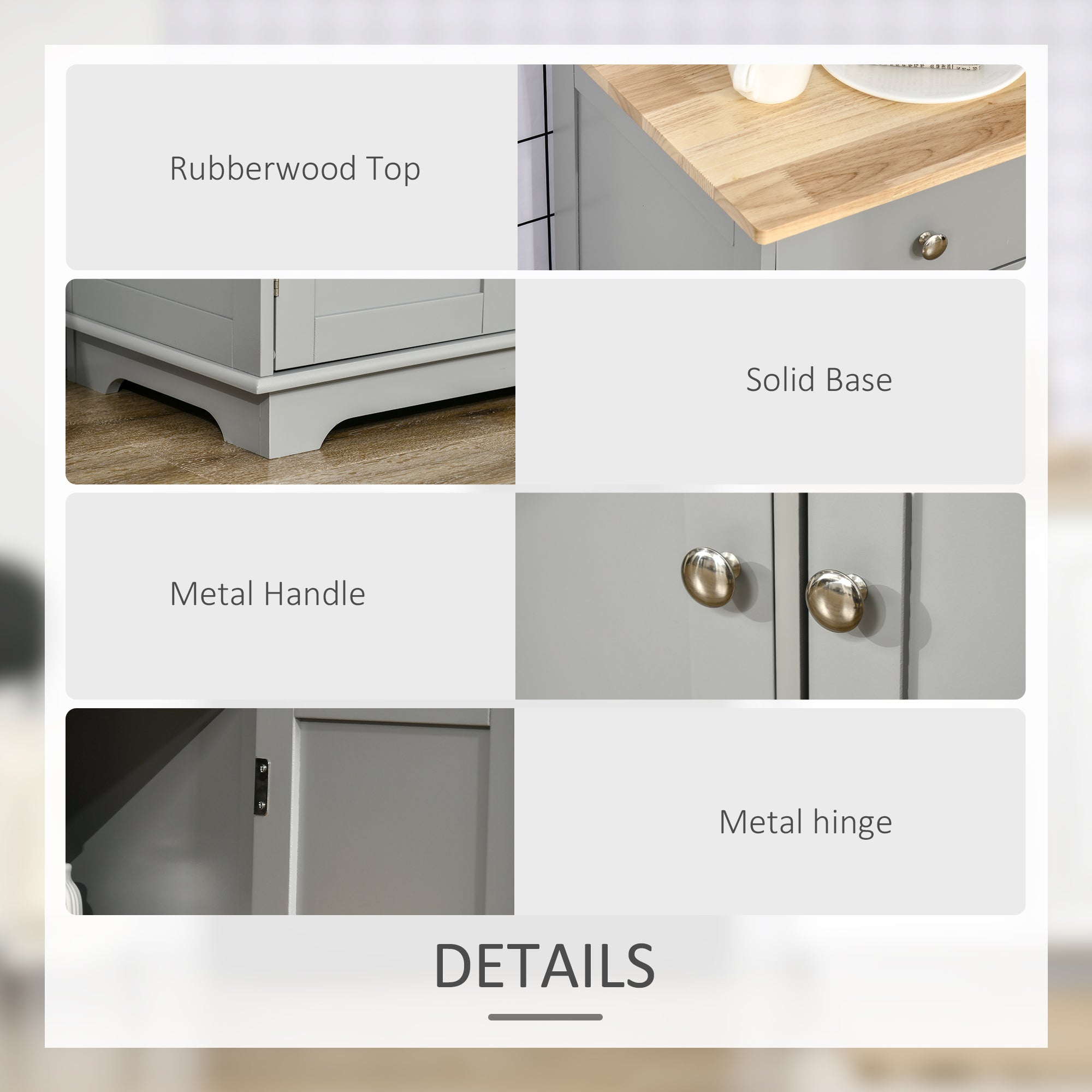 Kozy Sideboard with Rubberwood Top and Adjustable Shelves for Dining Room, Kitchen - Black