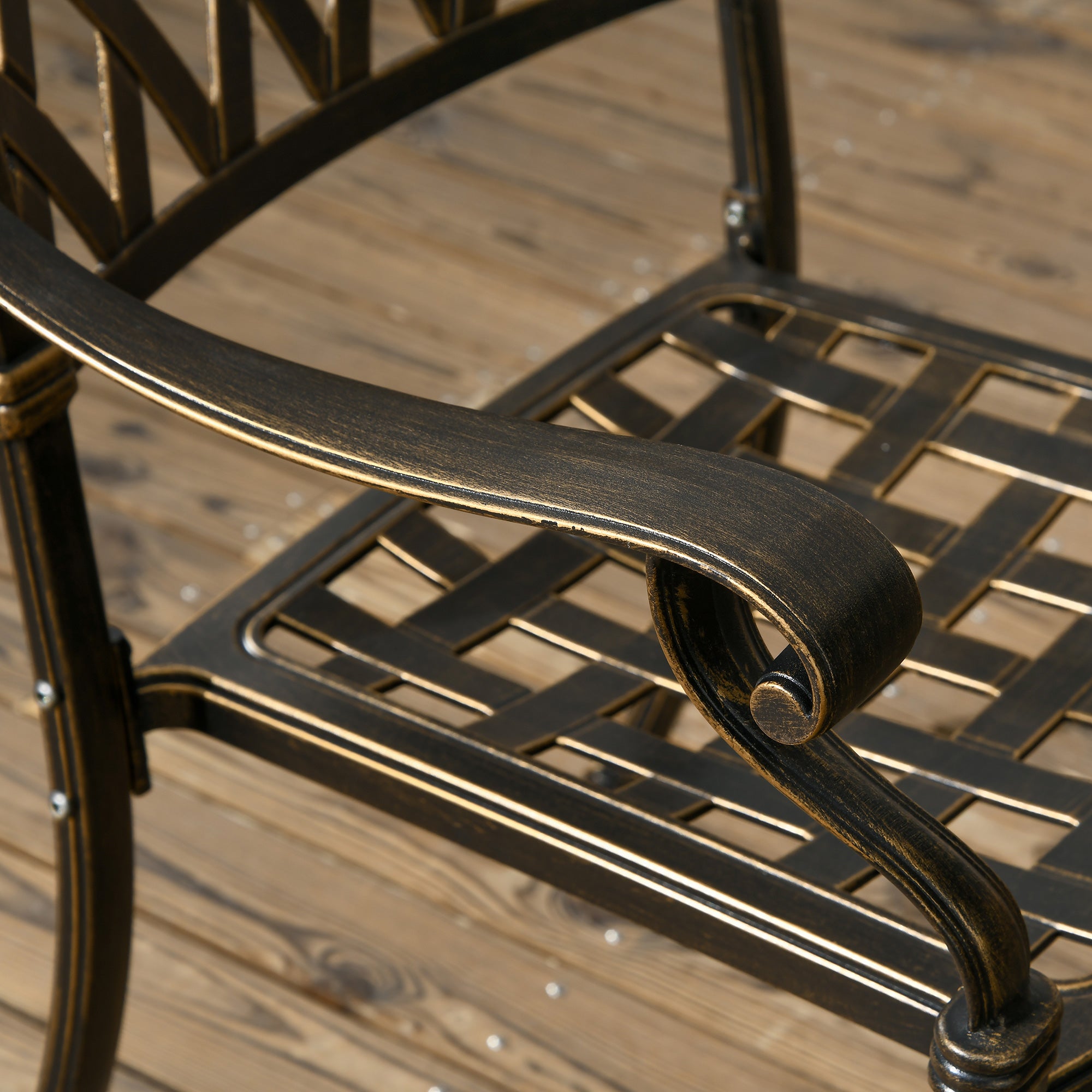 Kozy 5-Piece Outdoor Furniture Dining Set, Cast Aluminum Conversation Set Includes 4 Chairs and 90cm Round Table with 50mm Umbrella Hole for Patio Garden Deck, Flower Design