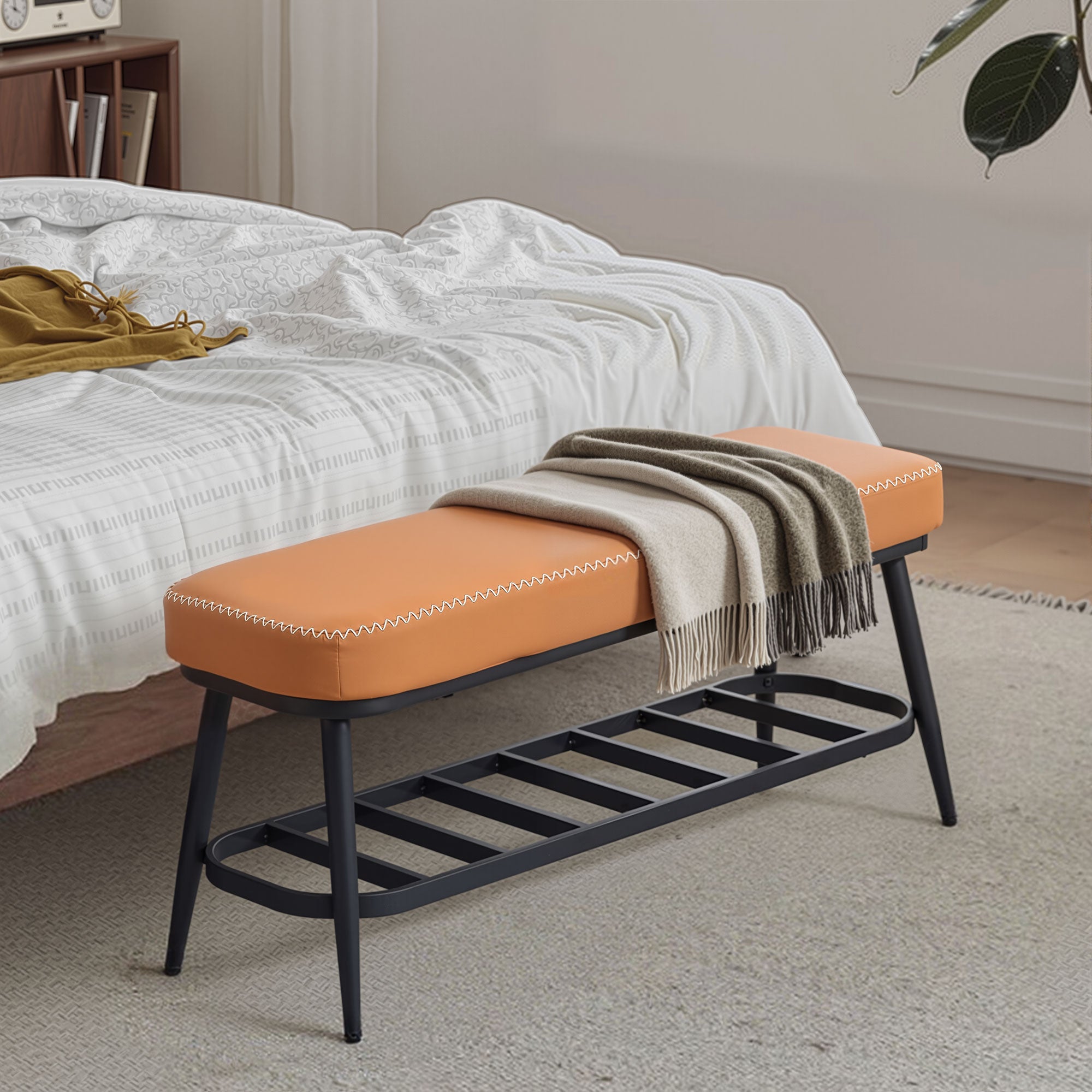 Kozy - PU Leather Shoe Storage Bench - Brown