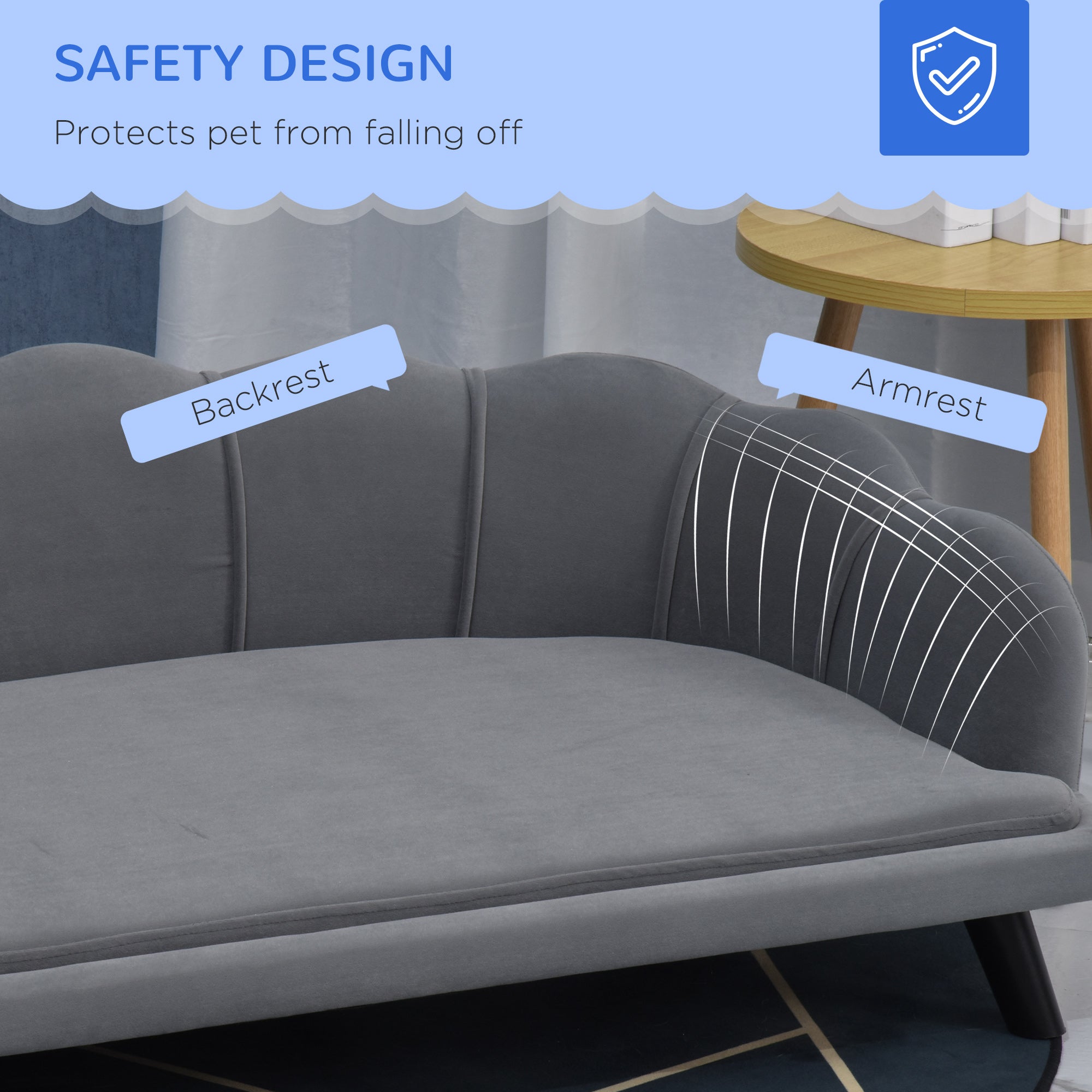 Kozy Dog Sofa, Pet Couch Bed for Medium, Large Dogs, with Legs, Cushion - Grey