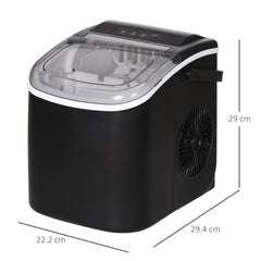 Kozy - Ice Maker Machine Counter Top, 12Kg in 24 Hrs, 9 Cubes Ready in 6-12Mins, Portable Ice Cube Maker with Ice Scoop and Basket, Black