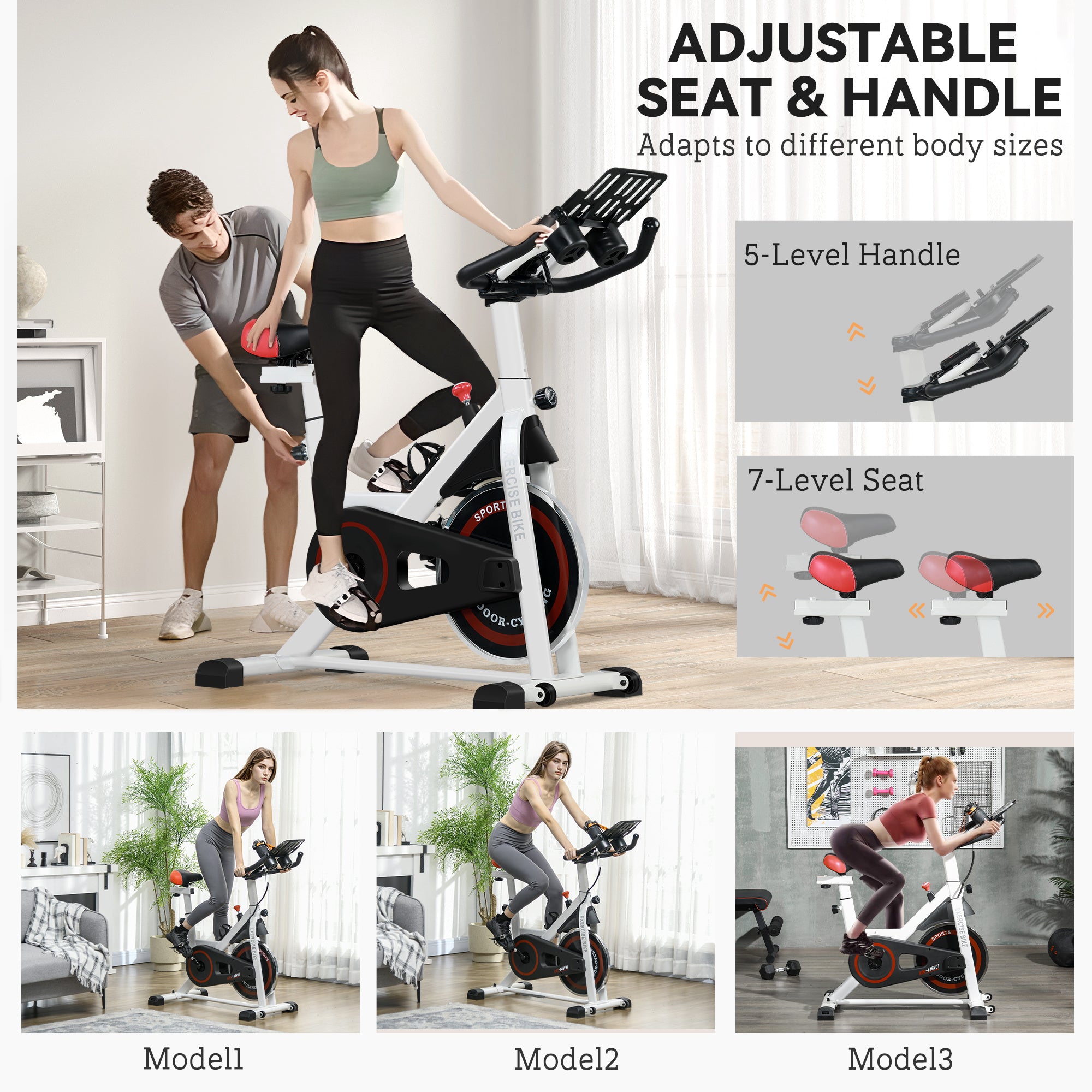 Kozy Exercise Bike, 8kg Flywheel Stationary Bike Indoor Cycling Machine with Adjustable Resistance Seat Handlebar, White