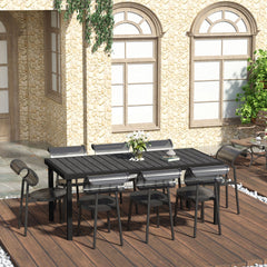 Kozy Aluminium Outdoor Garden Dining Table for 8 People, Faux Wood Top, for Garden, Patio, 190 x 90 x 74cm, Black