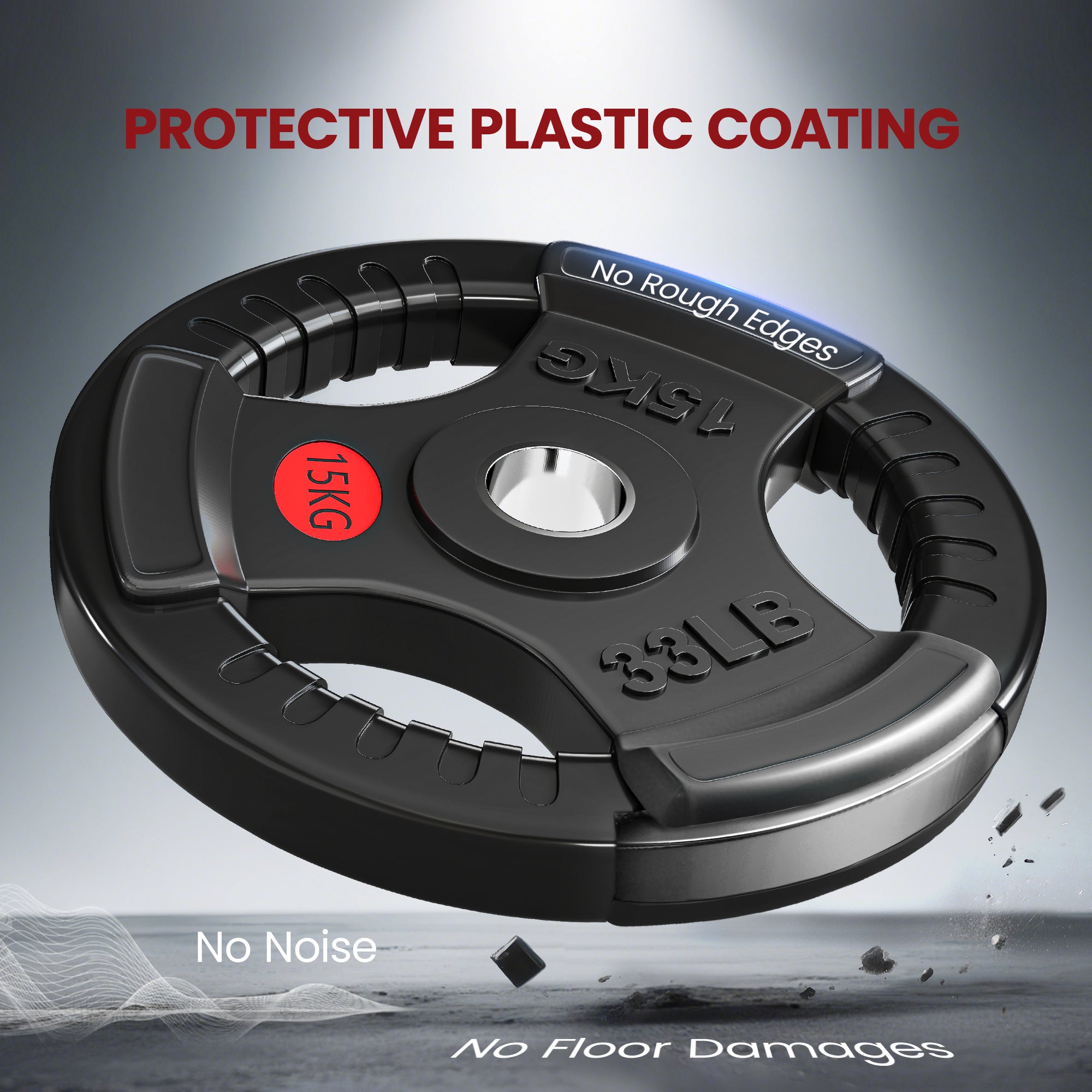 Kozy Olympic Weight Plates, 2"/5cm Weight Disc Pair with Tri-Grips, 2 x 15kg Dumbbell Plates for Weightlifting and Strength Training Home Gym Fitness Workout, Black