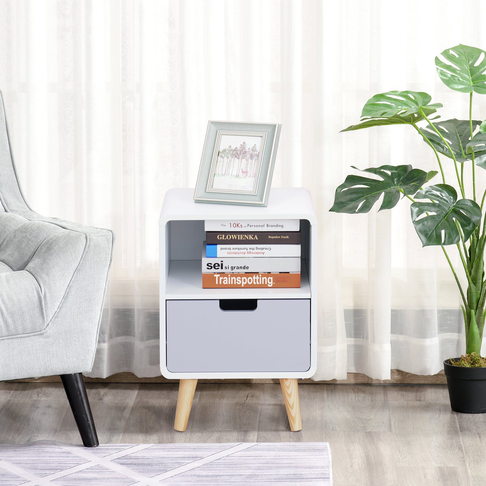 Kozy Wooden Bedside Table End Nightstand With Drawer Wood Lamp Desk Storage Unit Bedroom Scandinavian Nordic Style