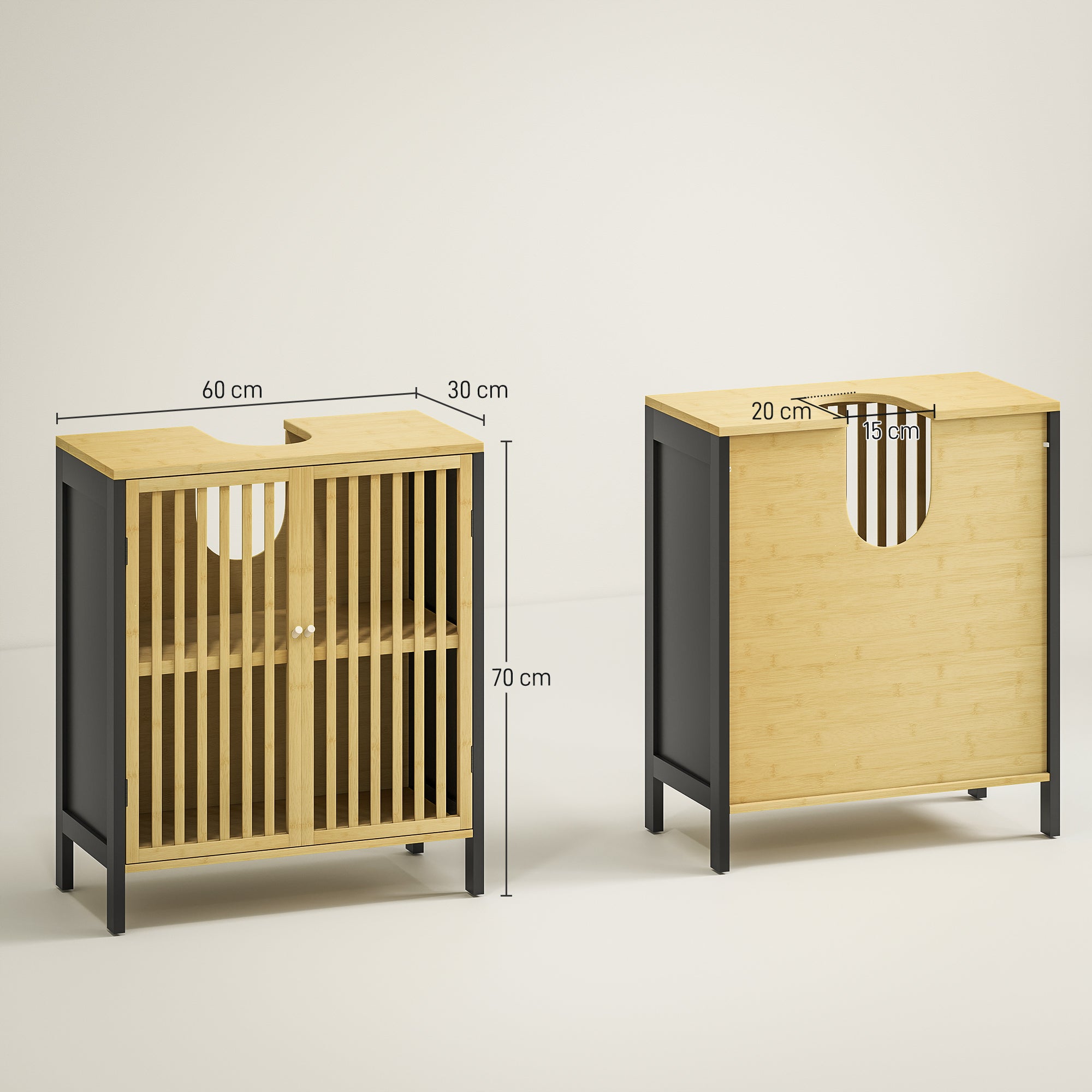 Bamboo-Blend Retro Cut-Out Under Sink Cabinet