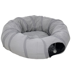 Kozy - 2 in 1 Cat Tunnel with Bed, Cat Play Tunnel with Ball & Peek Hole for Indoor Cats, Grey