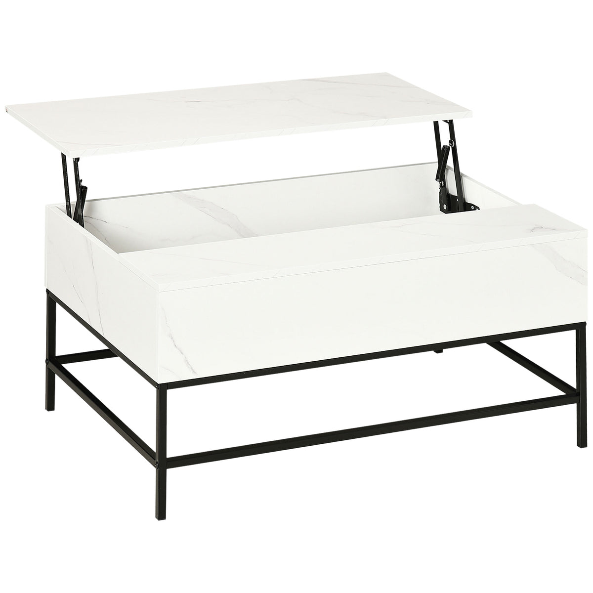 Kozy Modern Lifting Coffee Table with Hidden Compartment, Storage Coffee Table for Living Room, Faux Marble White