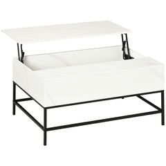 Kozy Modern Lifting Coffee Table with Hidden Compartment, Storage Coffee Table for Living Room, Faux Marble White