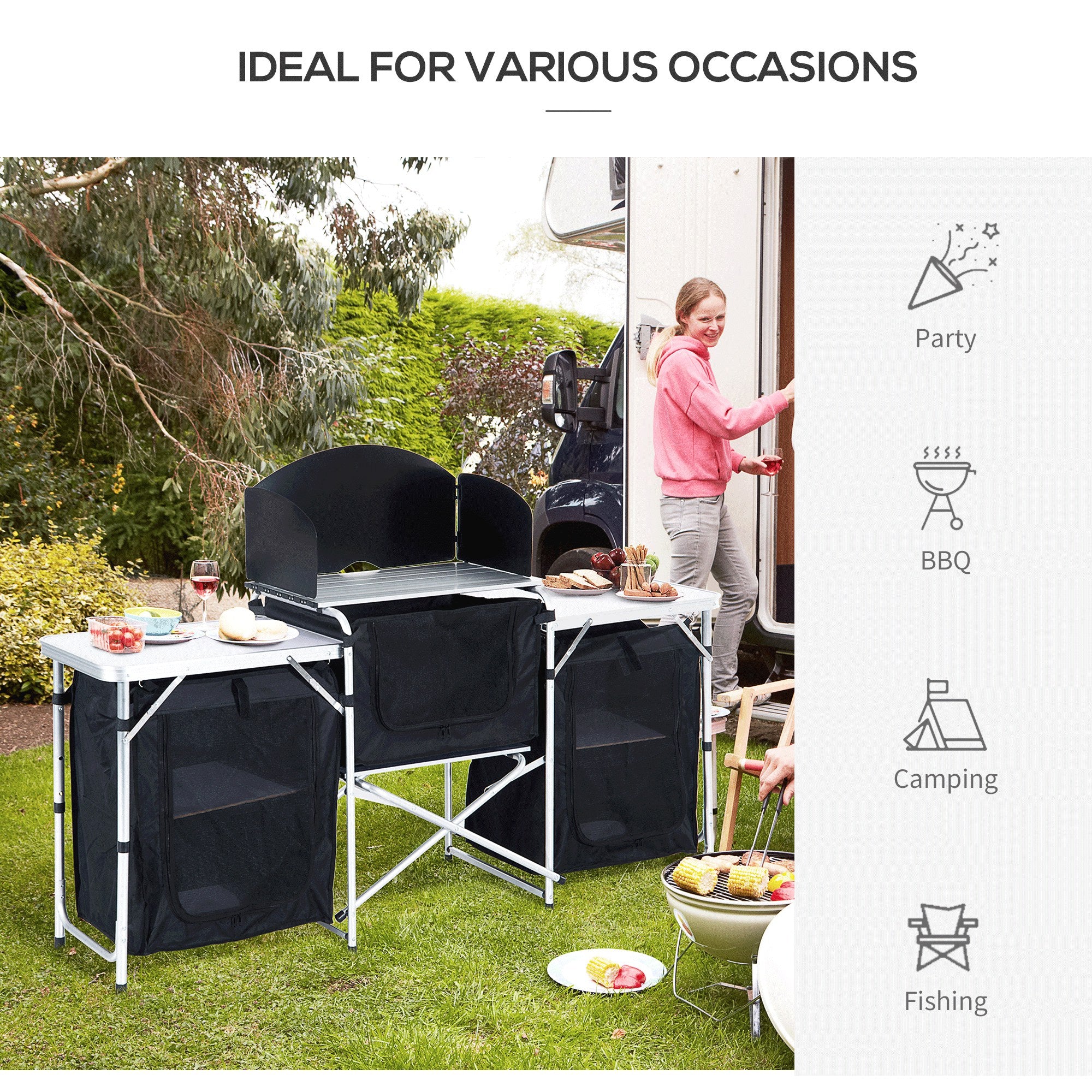 Kozy Multi-Storage Portable Camping Kitchen, with Heat-Resistant Tabletops and Bag