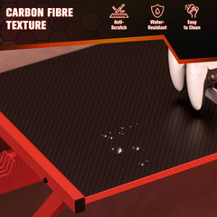 Kozy Gaming Desk L-Shaped Corner Computer Table for Home Office PC Workstations with Adjustable Monitor Stand Cup Holder Headphone Hook 125x125x75cm, Red