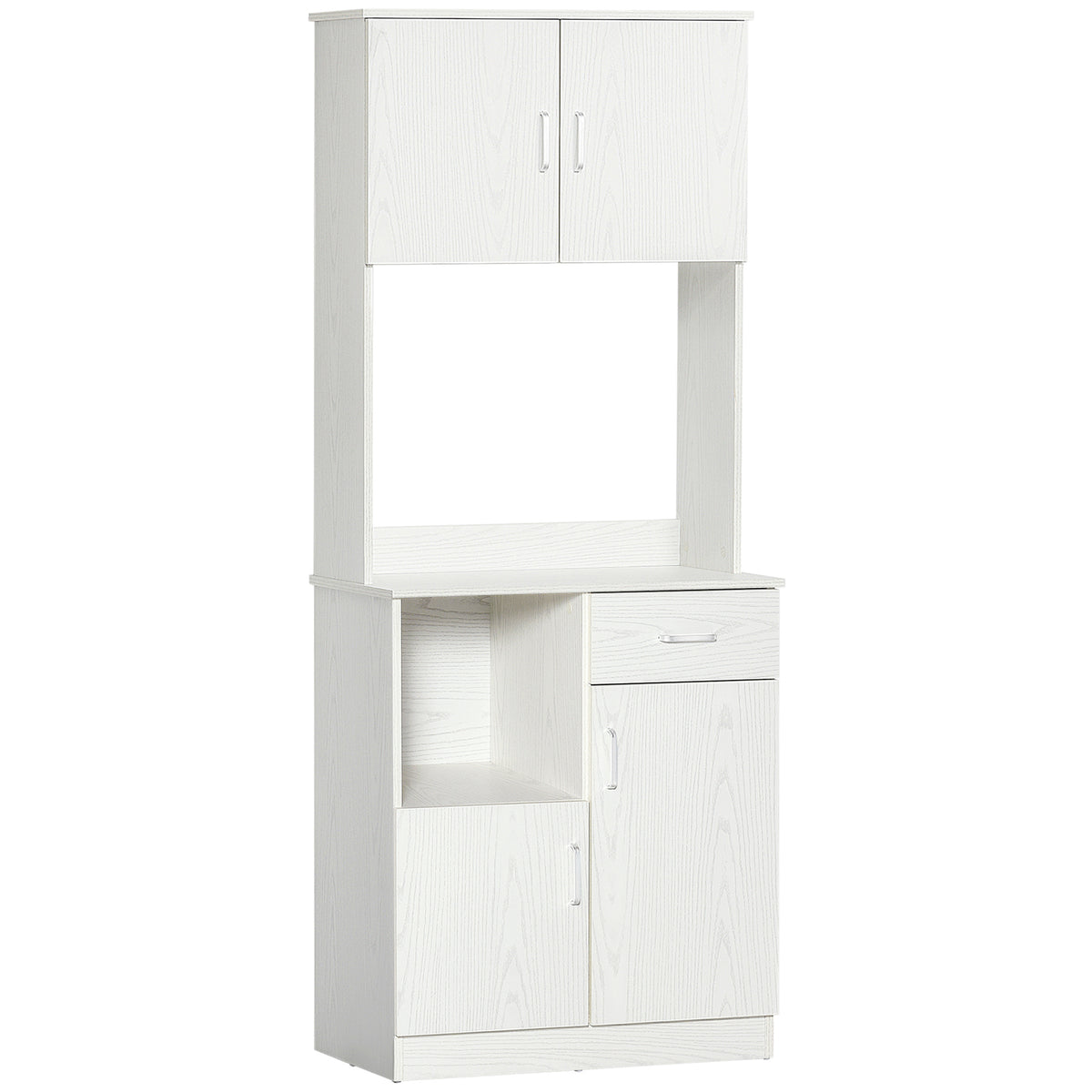 Kozy Freestanding Kitchen Cupboard, Modern Kitchen Storage Cabinet with Doors, Microwave Counter and Adjustable Shelves, White