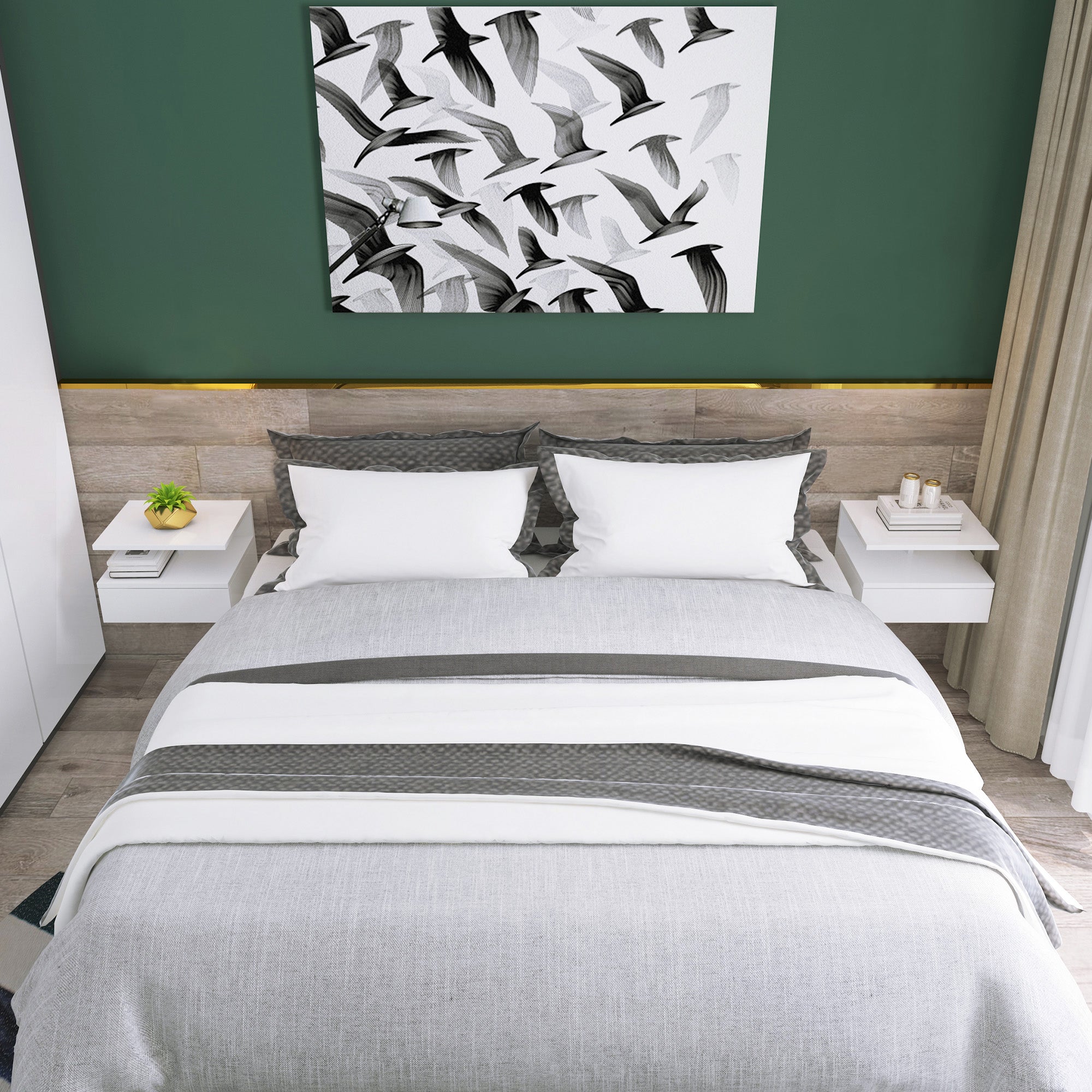 Kozy Set of Two Floating Bedside Tables - White