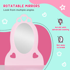 Kozy Kids Vanity Table & Stool Girls Dressing Set Make Up Desk Chair Dresser Play Set with Mirror Pink