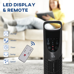 HOMCOM 36'' Tower Fan, Oscillating, 3 Speeds, 3 Modes, 7.5h Timer, LED Display, Remote Control, Black